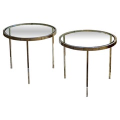 Milo Baughman Flat Bar Chrome and Glass Low Side Tables, Pair