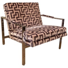 Milo Baughman Flat Bar Chrome Upholstered Lounge Chair