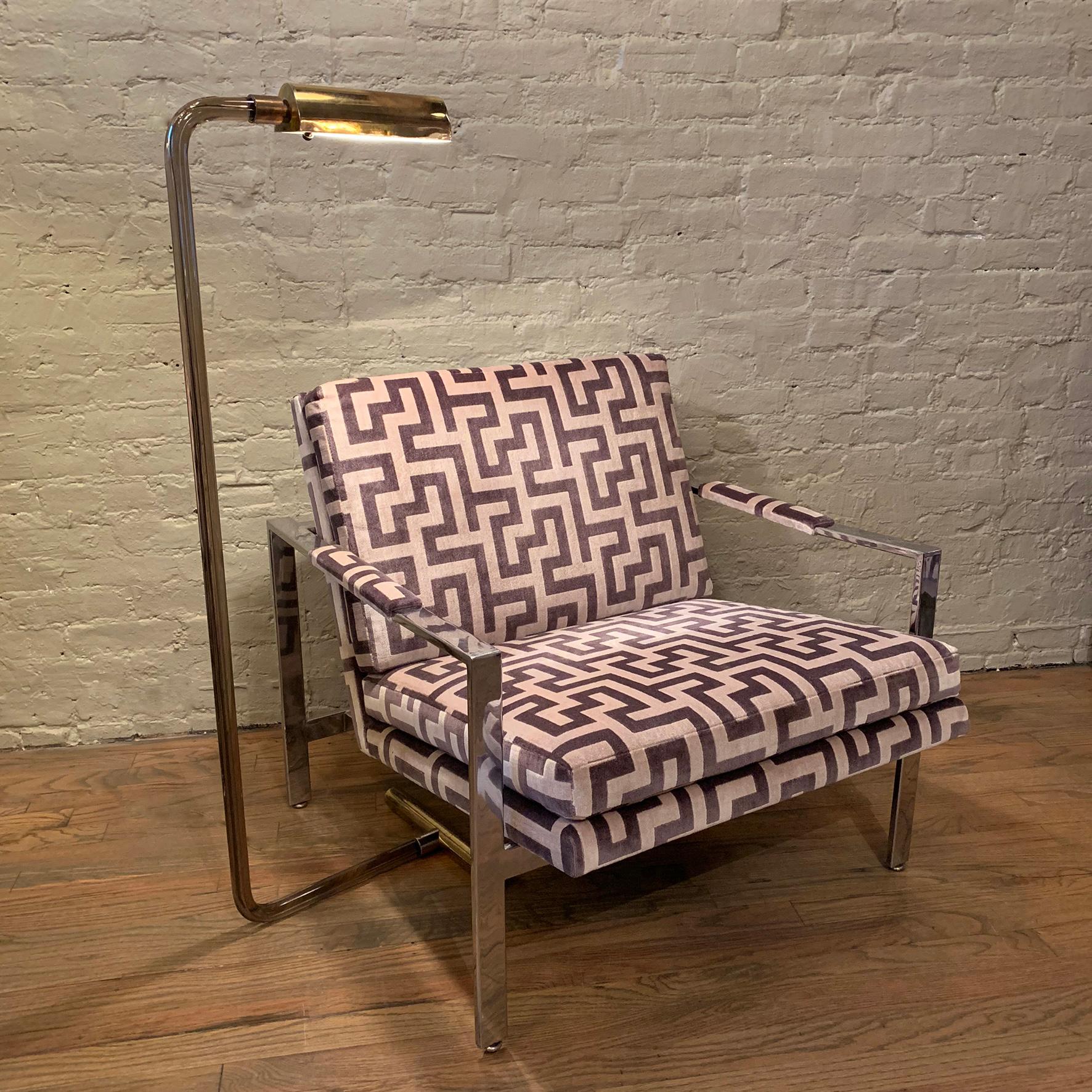 Milo Baughman Flat Bar Chrome Upholstered Lounge Chair In Good Condition In Brooklyn, NY