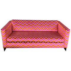 Milo Baughman Floating Flat Bar Chrome Frame Sofa