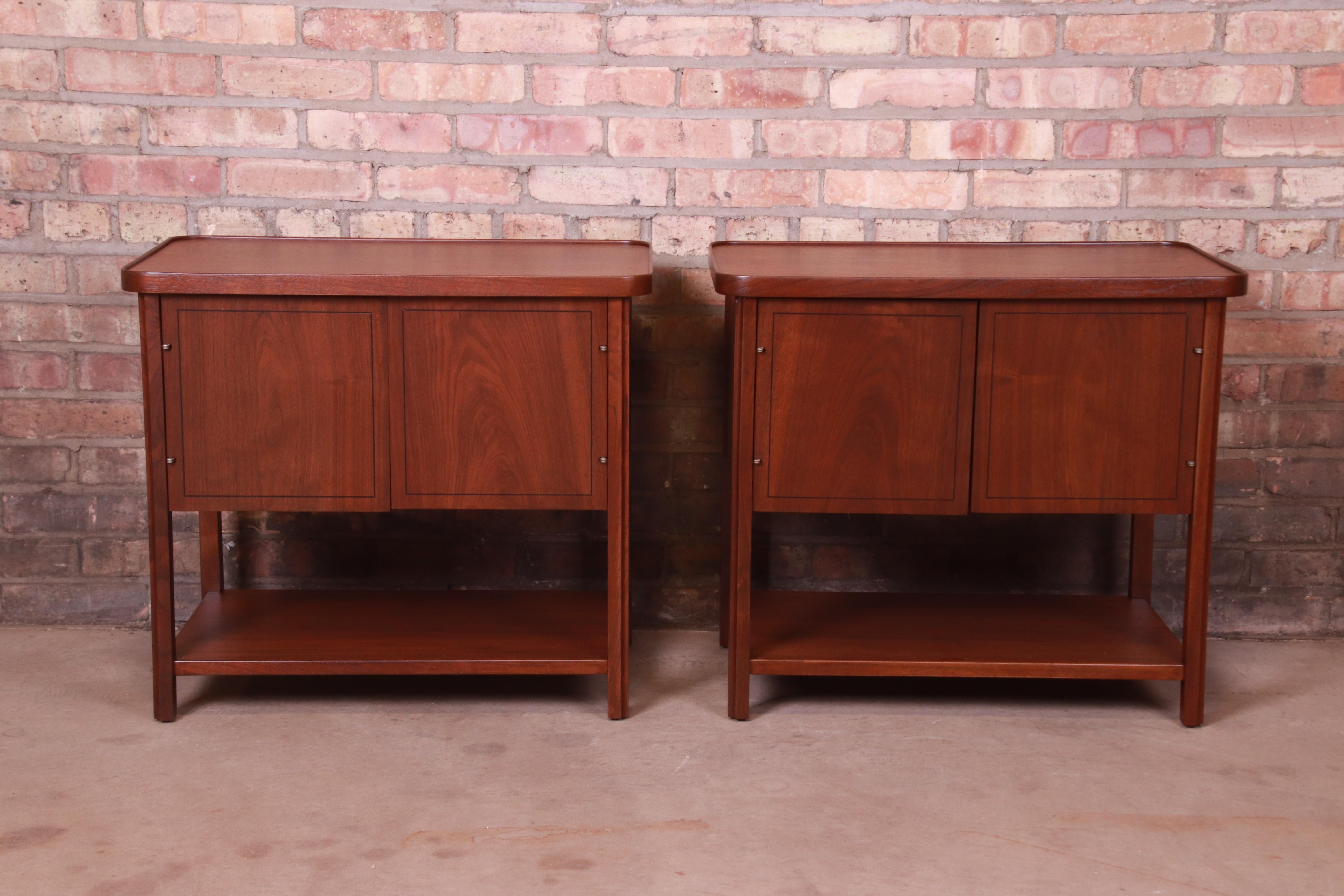 American Jack Cartwright for Founders Mid-Century Modern Walnut Nightstands, Refinished