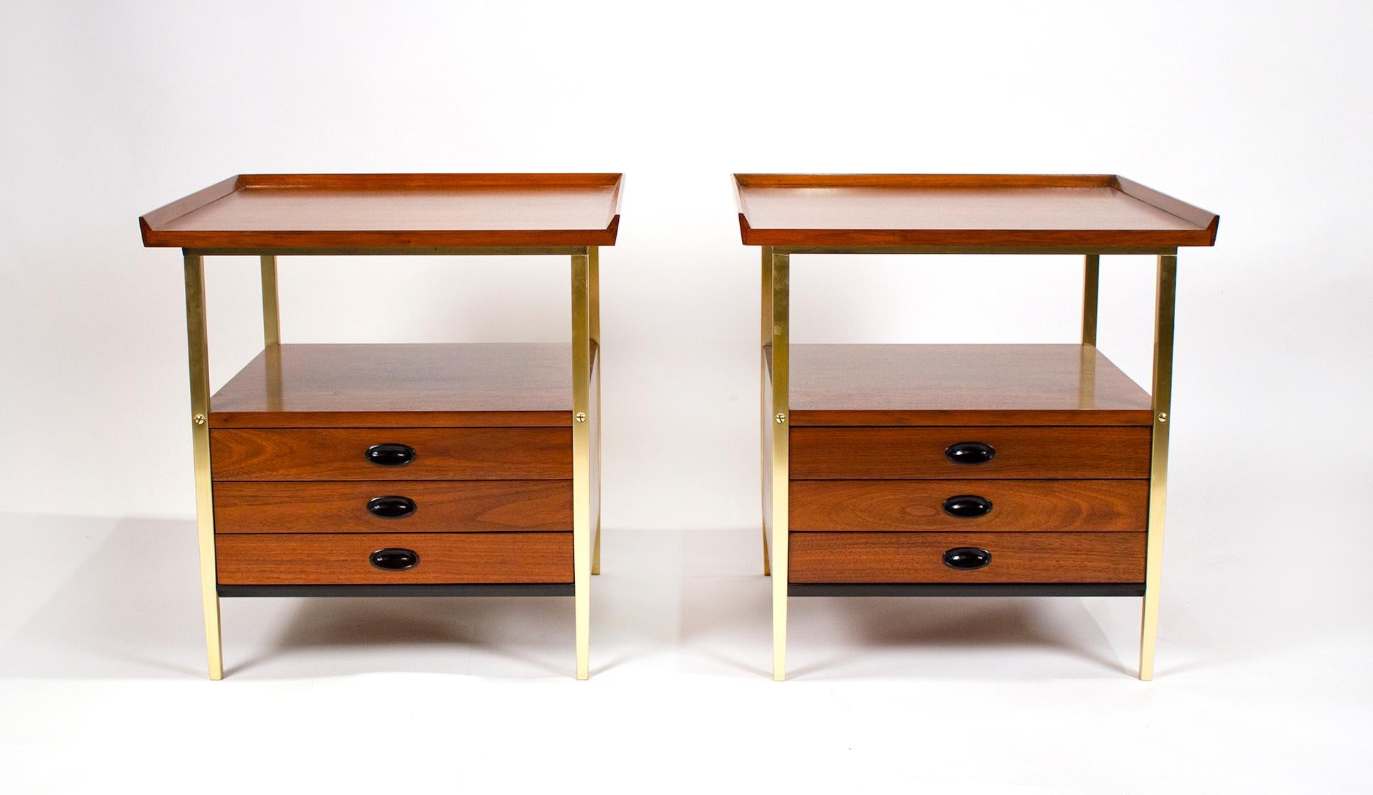 Mid-Century Modern Nightstands, Milo Baughman for Arch Gordon Walnut and Solid Brass  For Sale