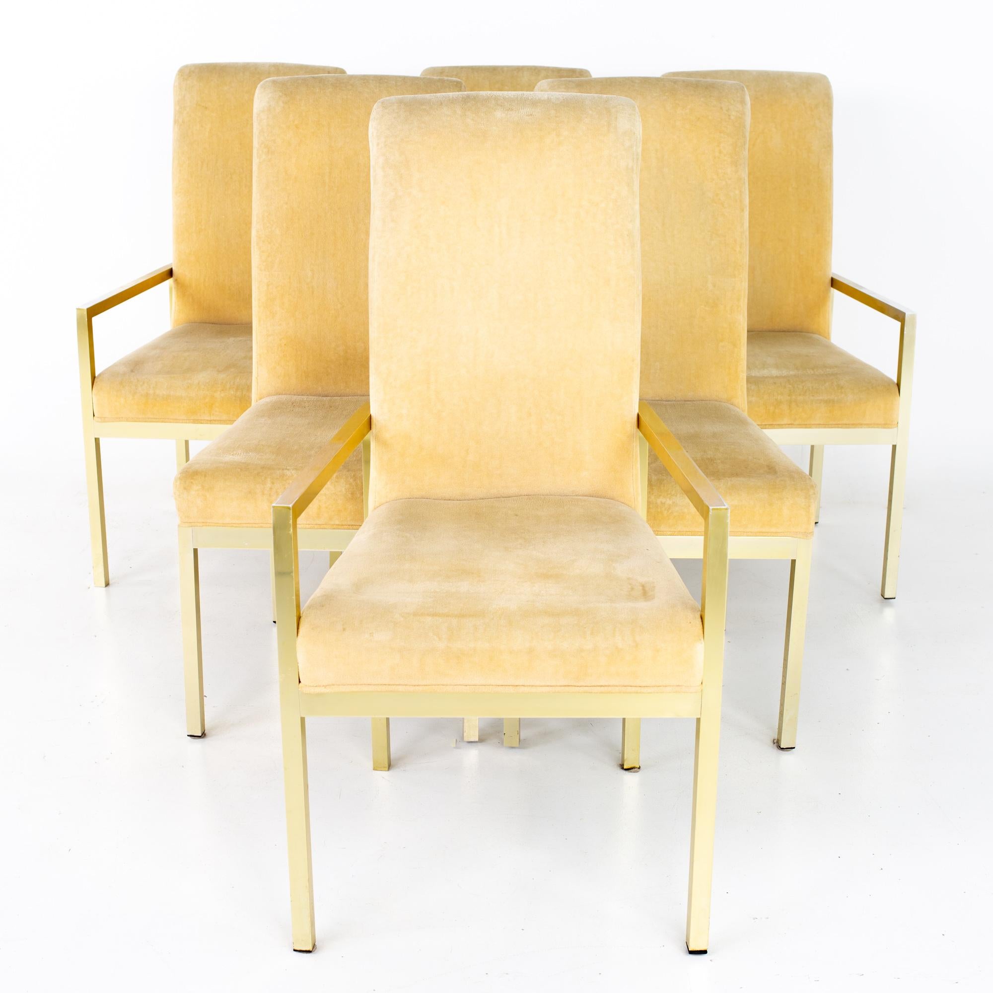 Mid-Century Modern Chaises de salle à manger en laiton MCM Milo Baughman pour Design Institute of America - Lot de 6 en vente