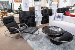 Milo Baughman for DIA Black Leather and Tubular Chrome Vintage Rocker & Ottoman