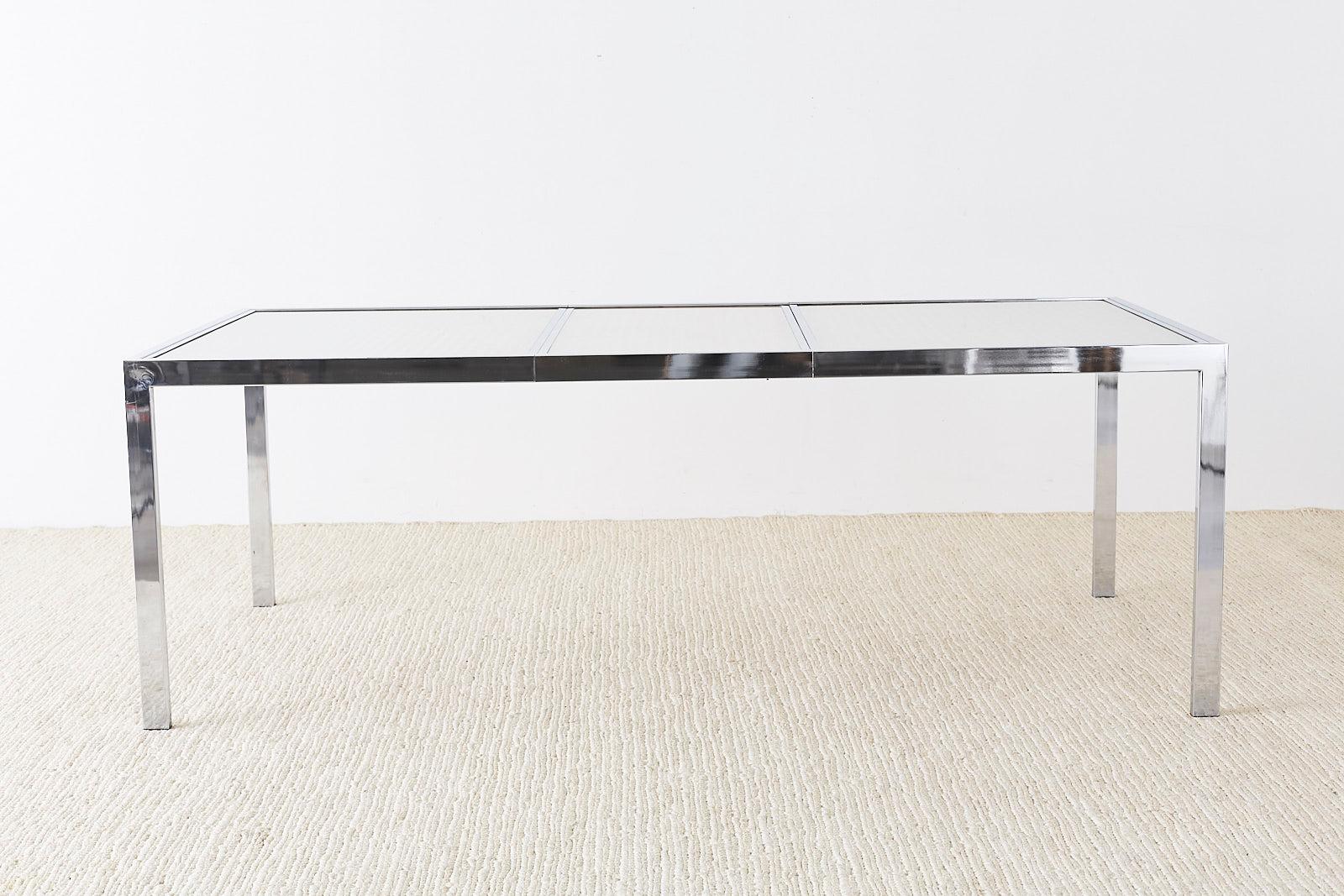 Milo Baughman Chrome Cane Wicker Dining Table 1