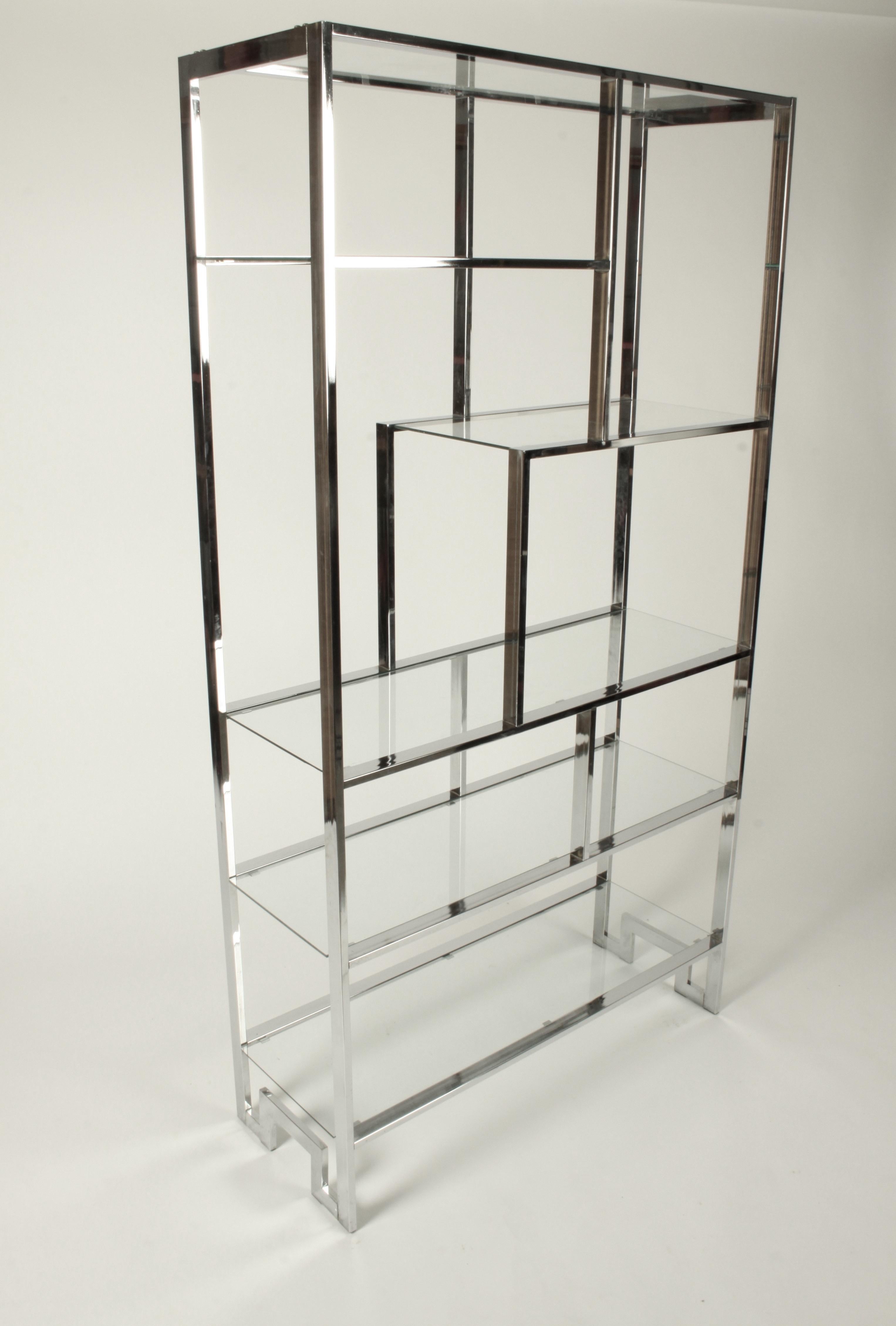 Hollywood Regency DIA Chrome Geometric Étagère with Greek Key  For Sale 3