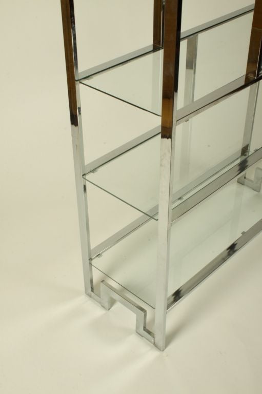 Glass Hollywood Regency DIA Chrome Geometric Étagère with Greek Key