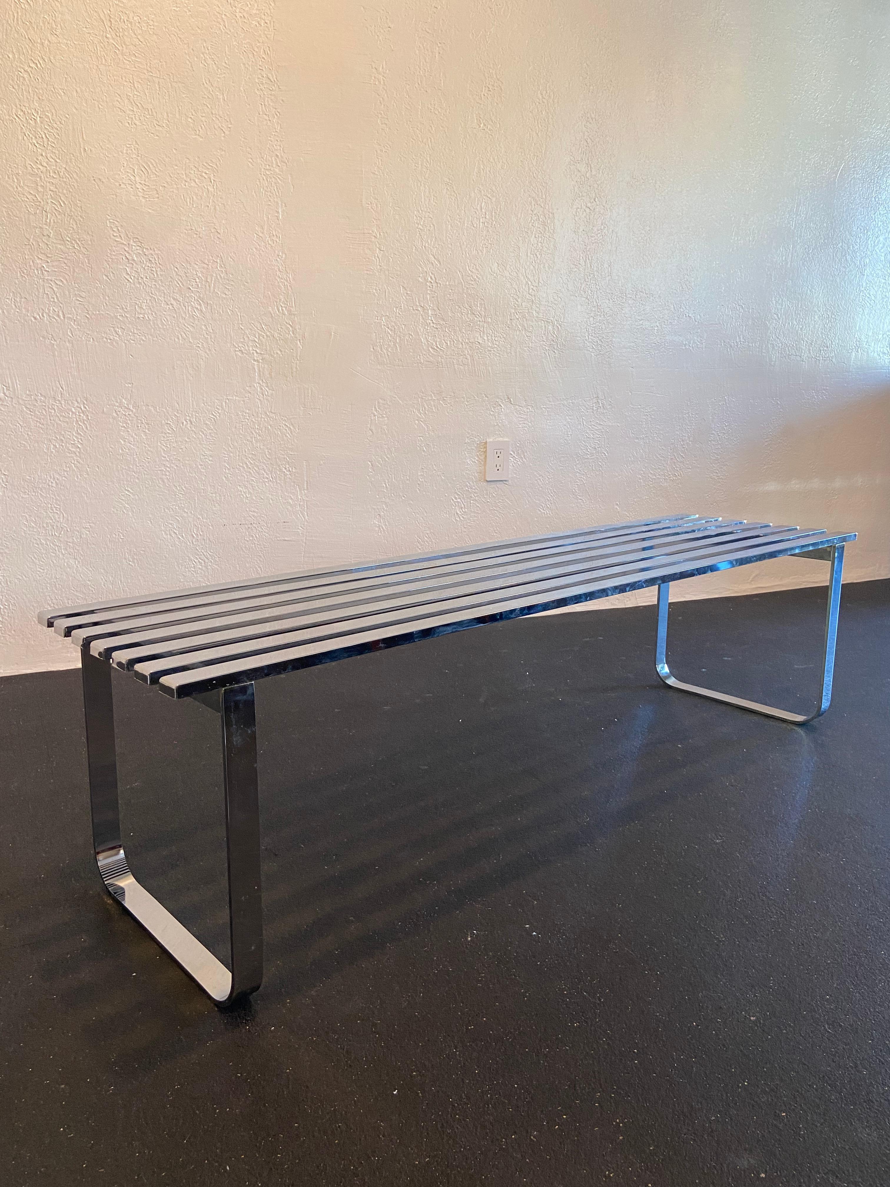 Mid-Century Modern Design Institute Of America Chrome Slatted Bench