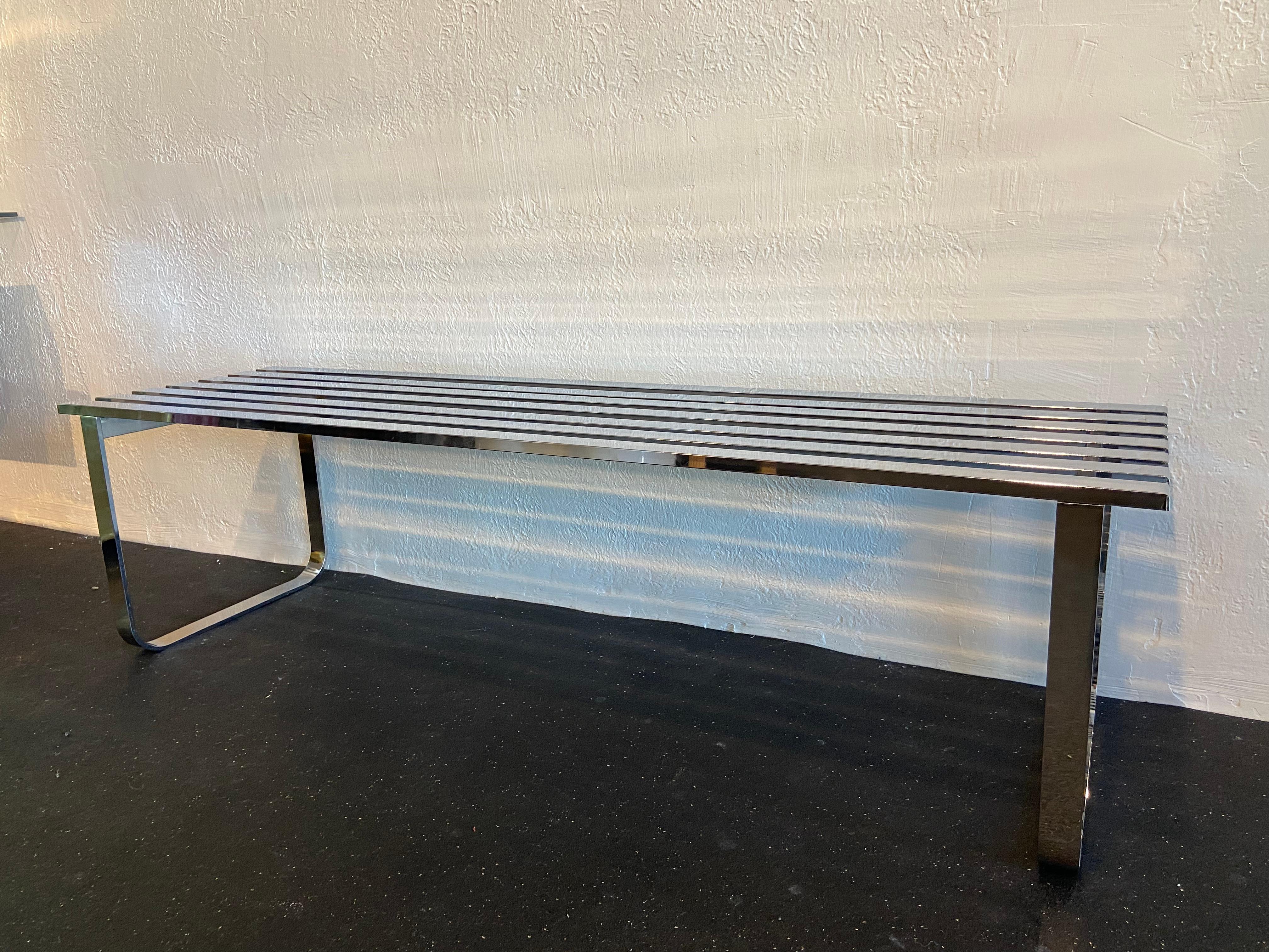 North American Design Institute Of America Chrome Slatted Bench  For Sale