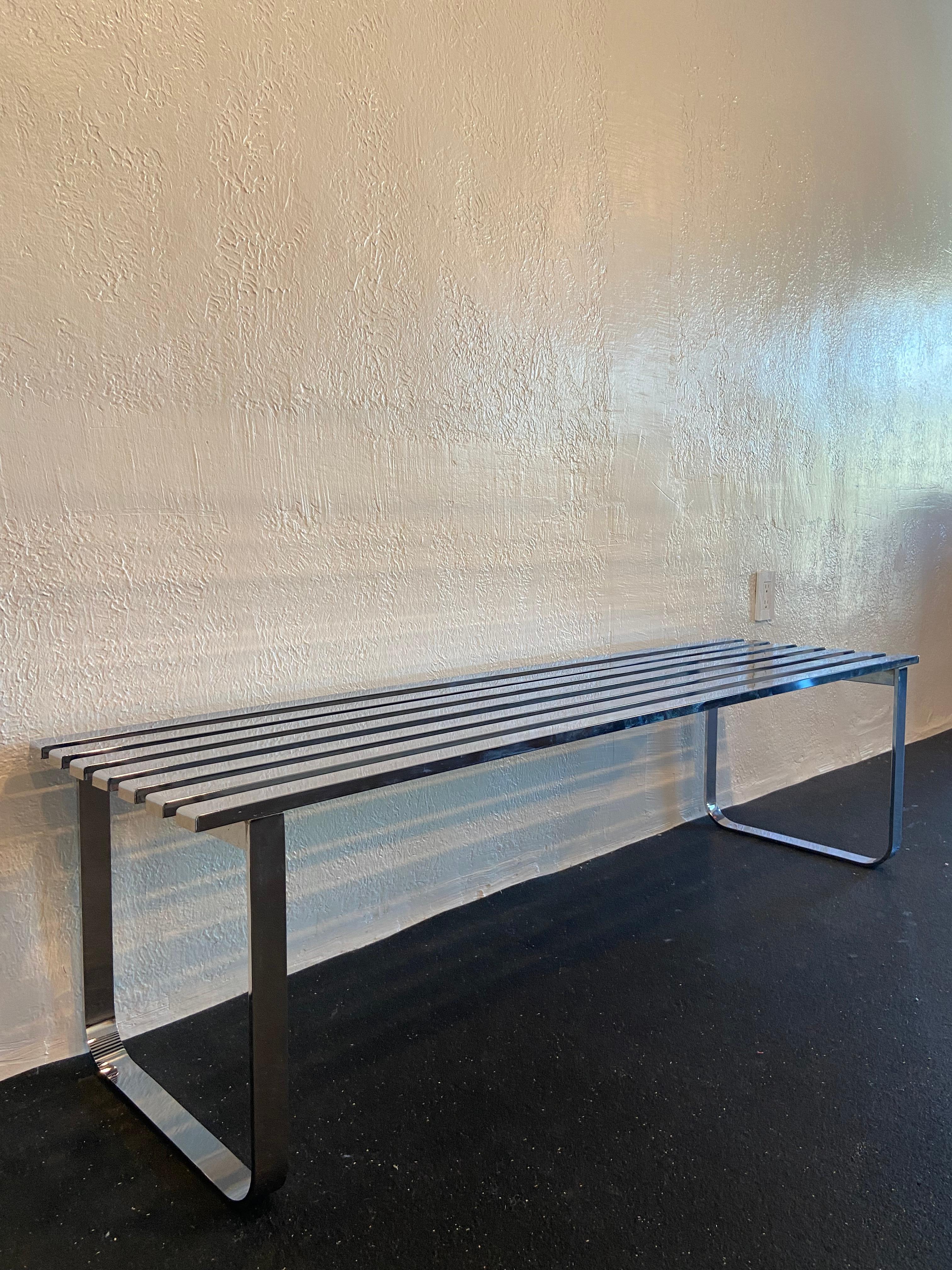 Late 20th Century Design Institute Of America Chrome Slatted Bench  For Sale