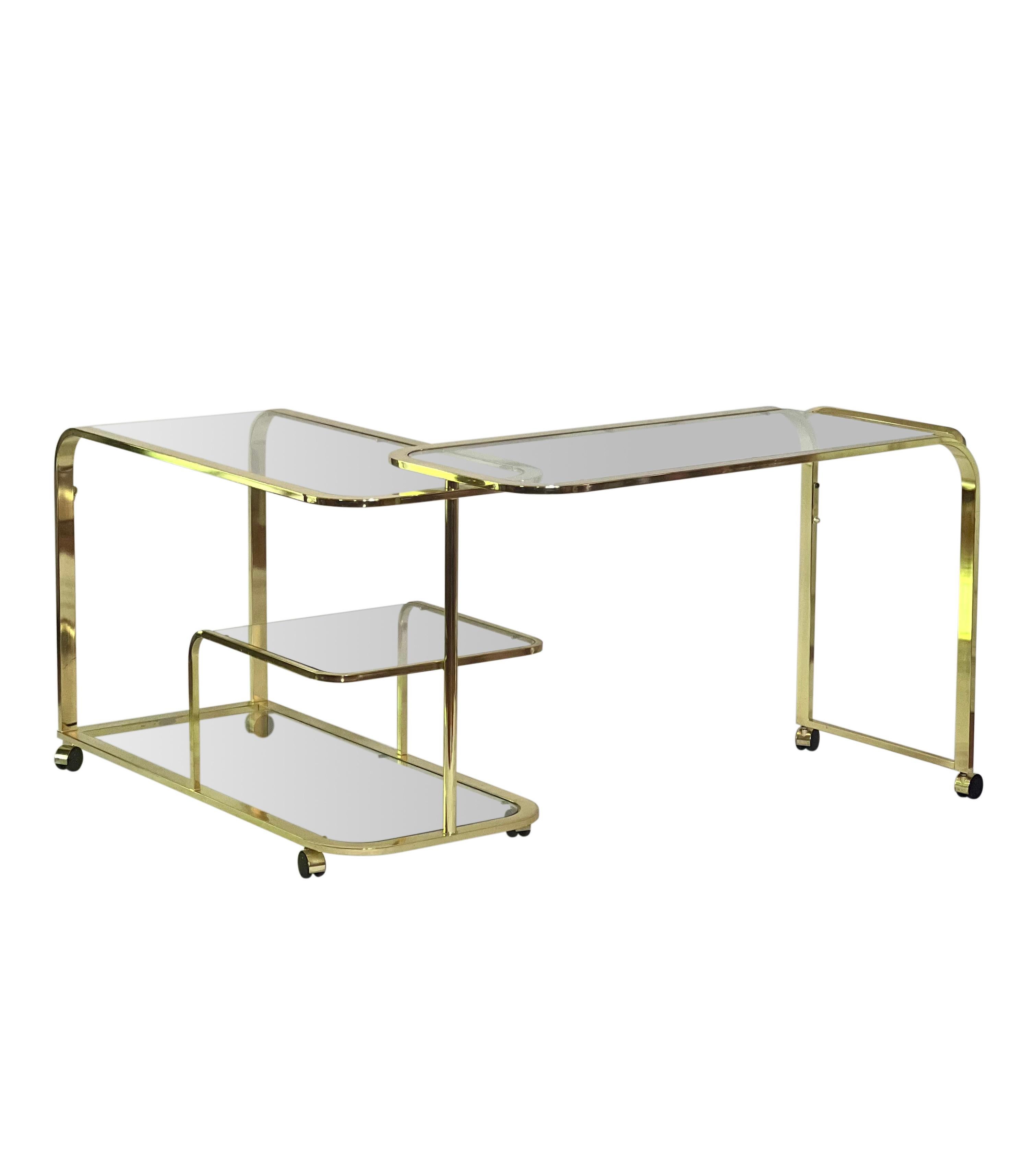 Hollywood Regency Milo Baughman for DIA Expandable Rolling Brass Bar Cart