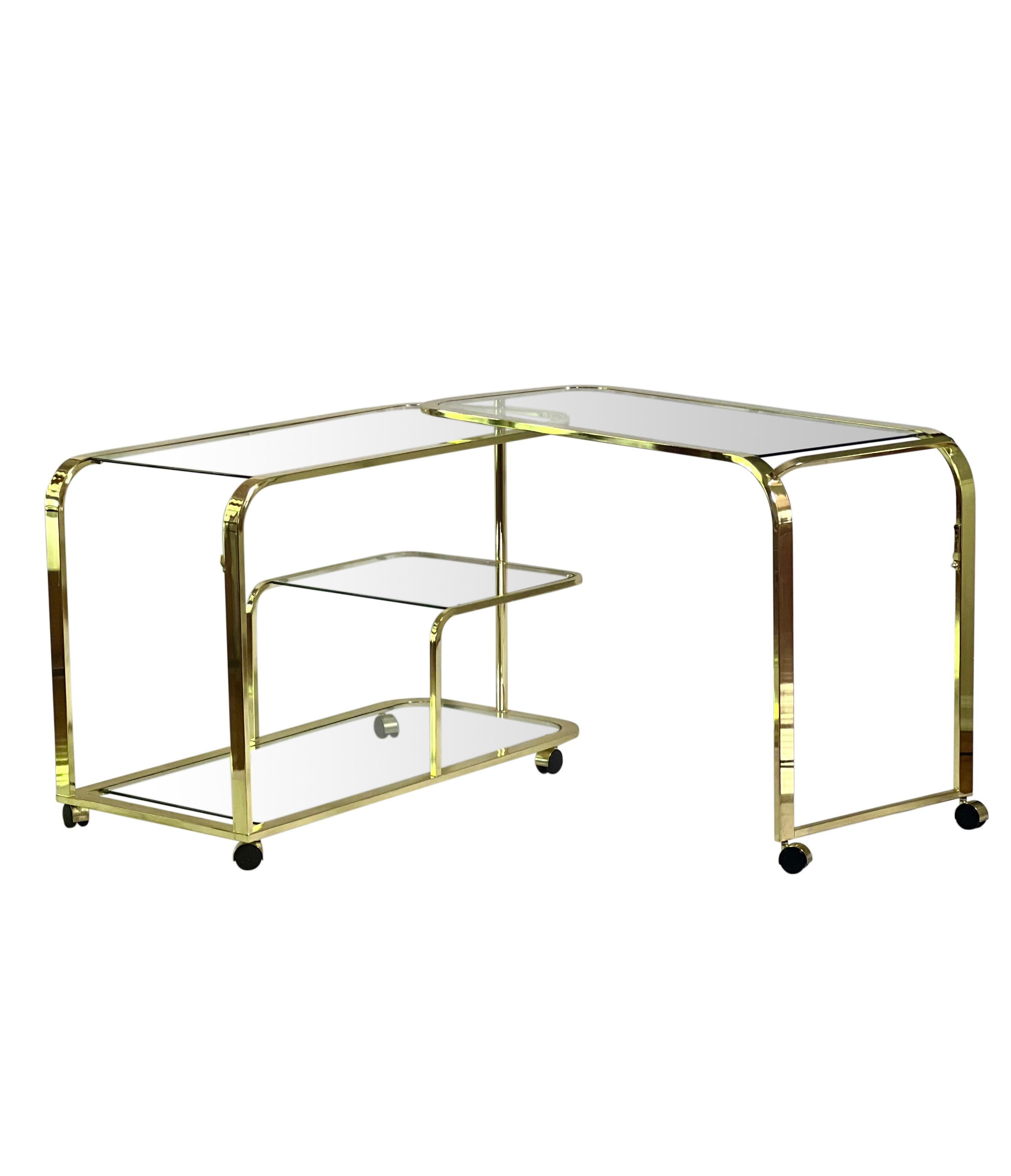 North American Milo Baughman for DIA Expandable Rolling Brass Bar Cart