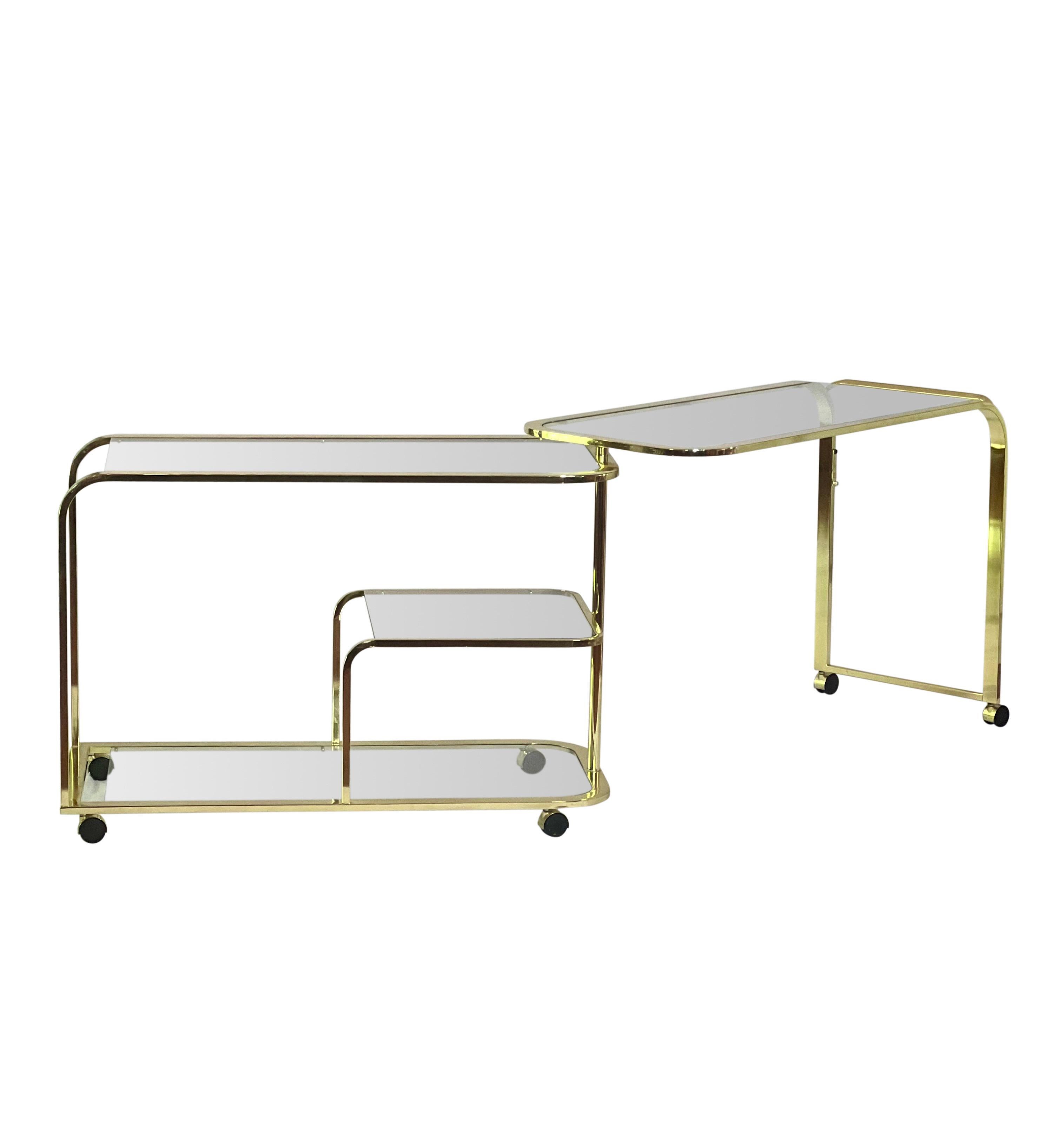 Milo Baughman for DIA Expandable Rolling Brass Bar Cart In Good Condition In Doylestown, PA