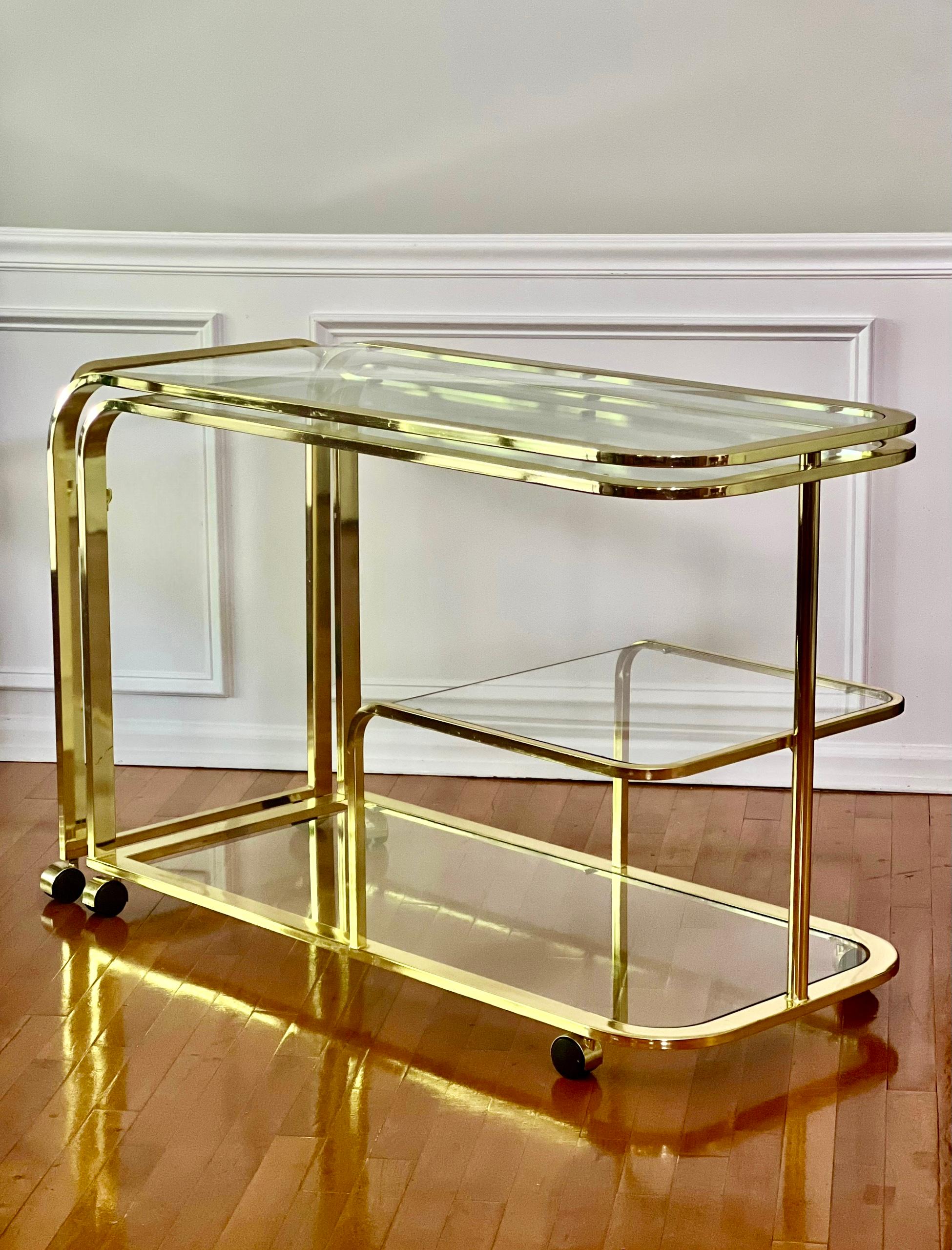 20th Century Milo Baughman for DIA Expandable Rolling Brass Bar Cart