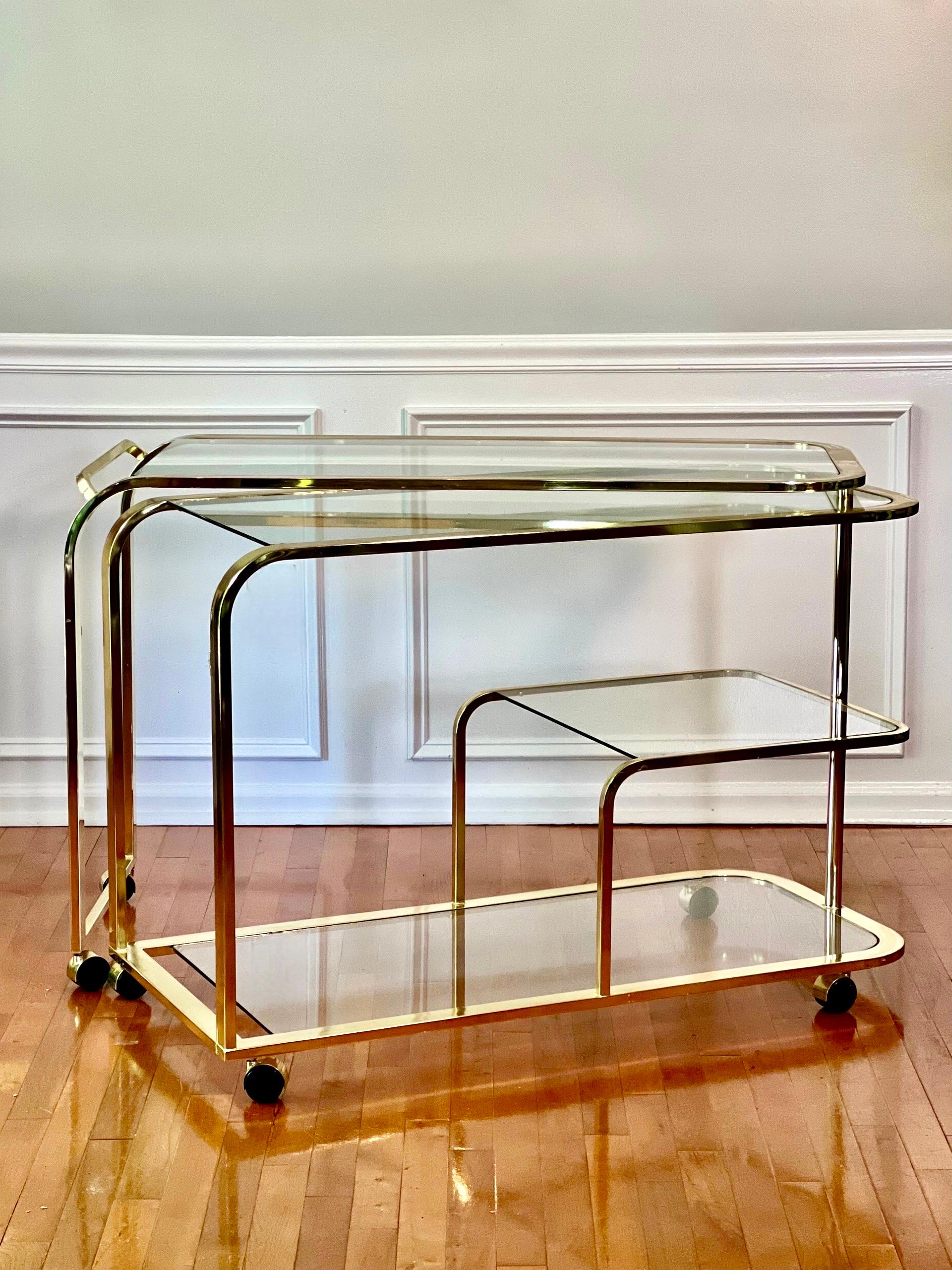 Milo Baughman for DIA Expandable Rolling Brass Bar Cart 1