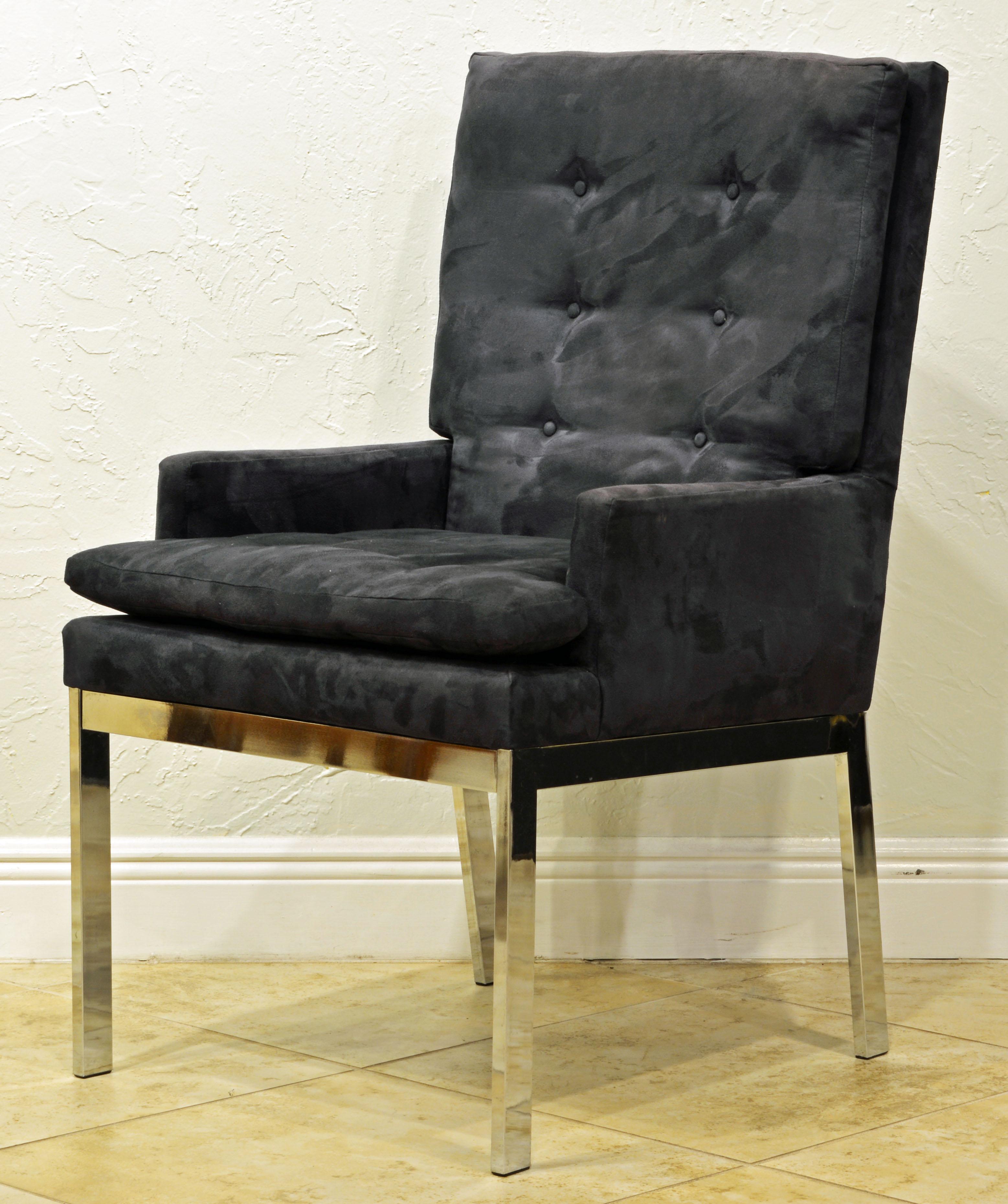 Mid-Century Modern DIA Pair of Mid-Century Suede Covered Armchairs on Chrome Base