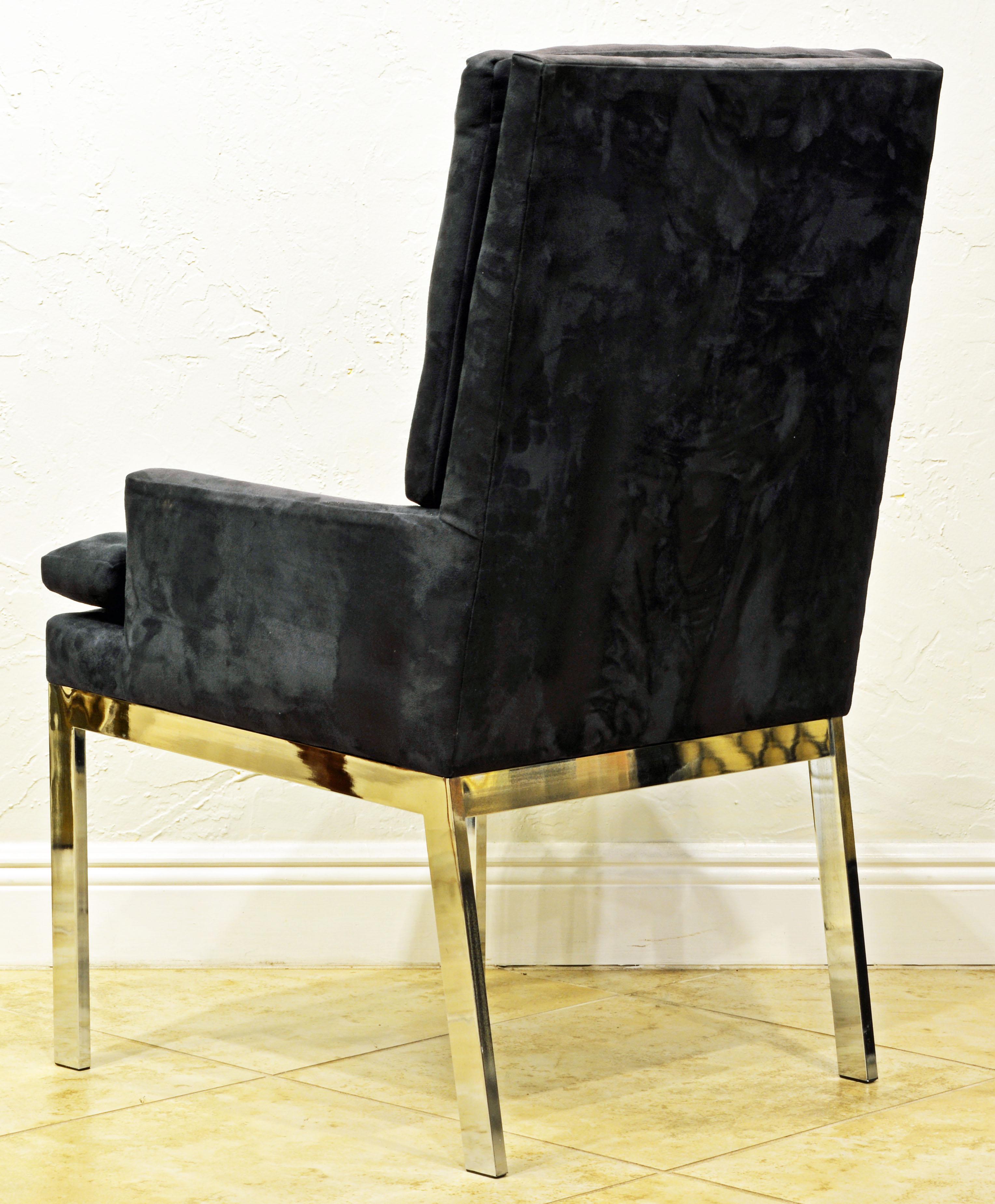 American DIA Pair of Mid-Century Suede Covered Armchairs on Chrome Base