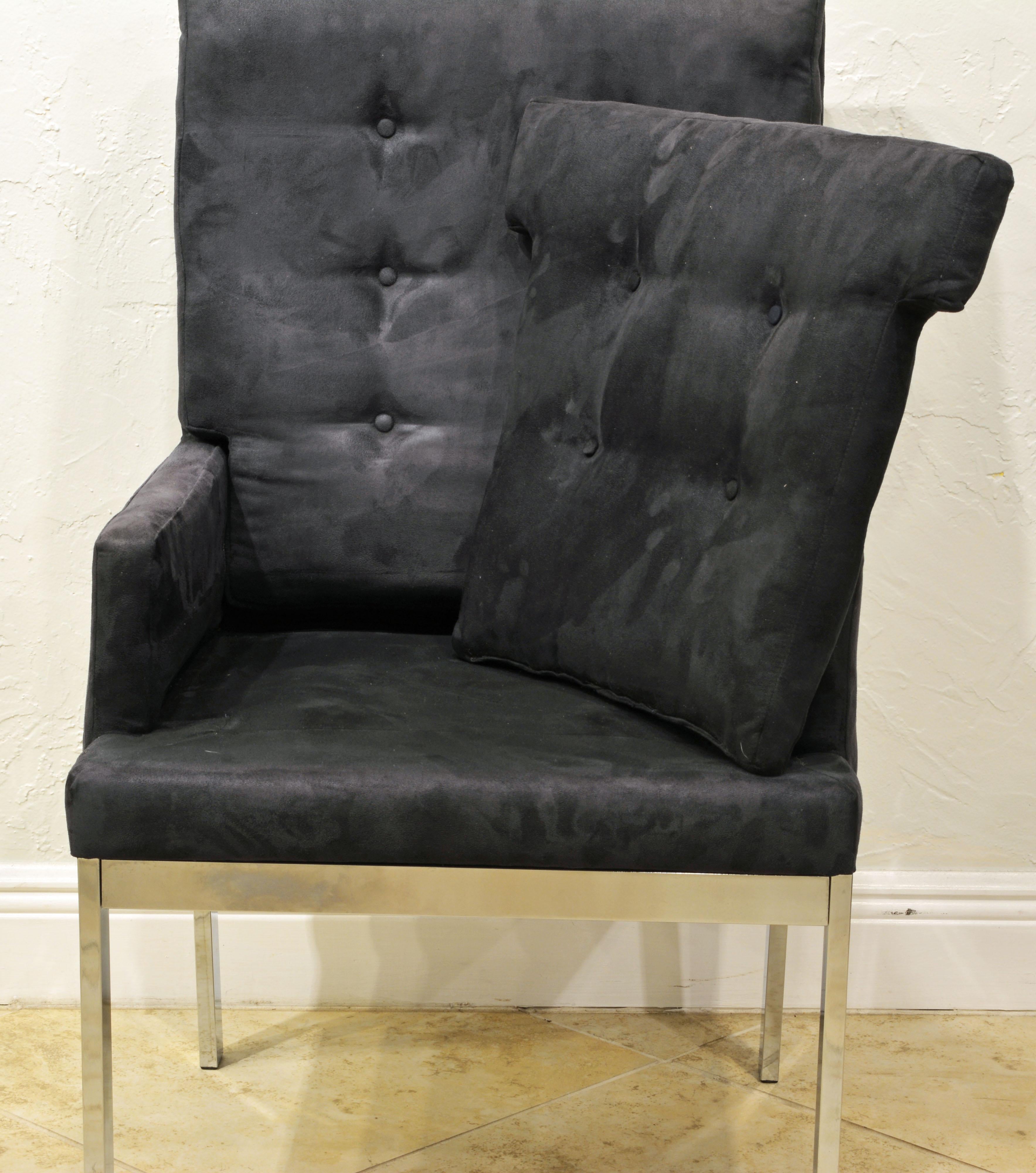 DIA Pair of Mid-Century Suede Covered Armchairs on Chrome Base In Good Condition In Ft. Lauderdale, FL