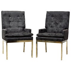 DIA Pair of Mid-Century Suede Covered Armchairs on Chrome Base