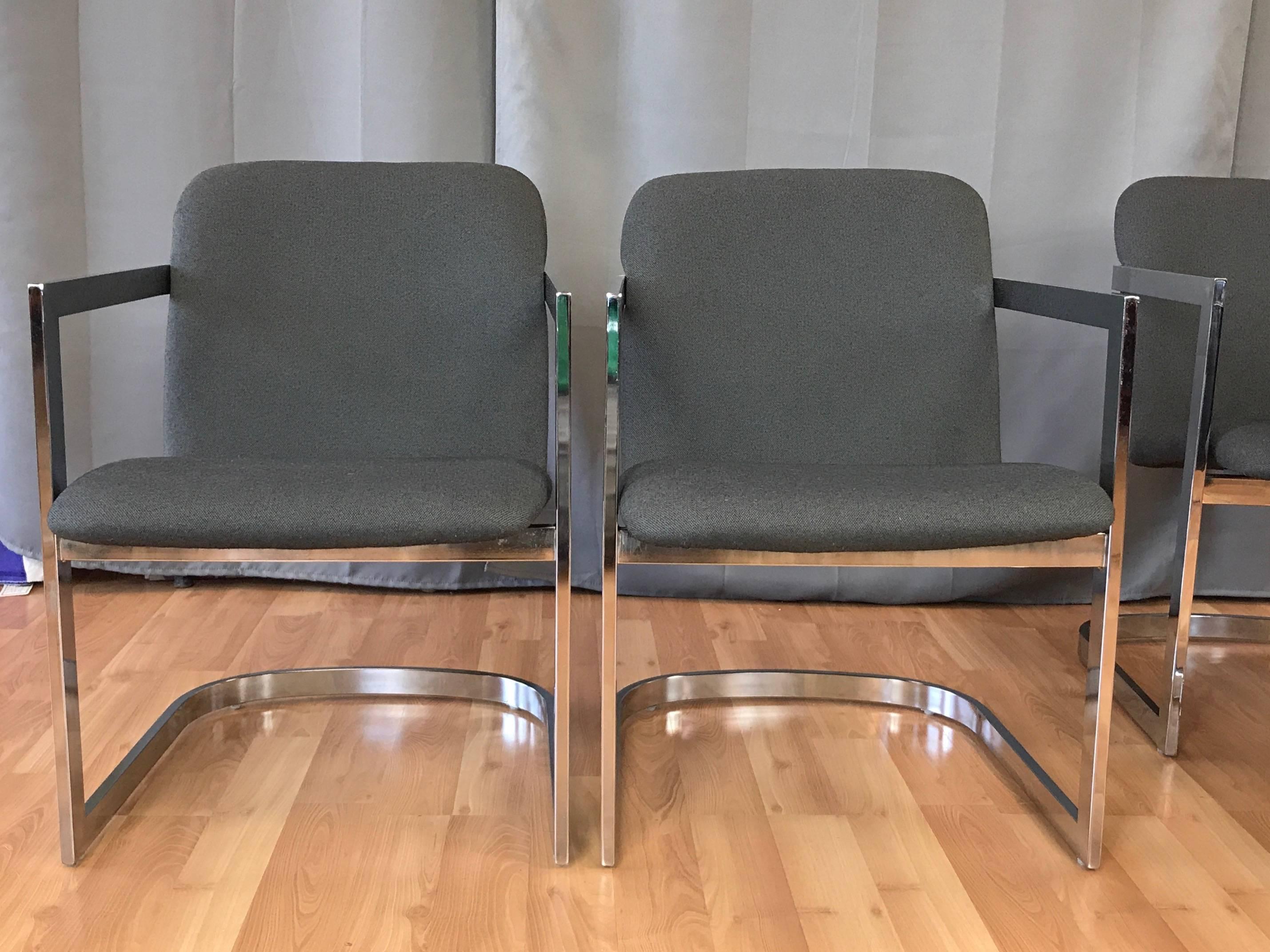 Mid-Century Modern Milo Baughman for D.I.A. Set of Four Chrome Armchairs