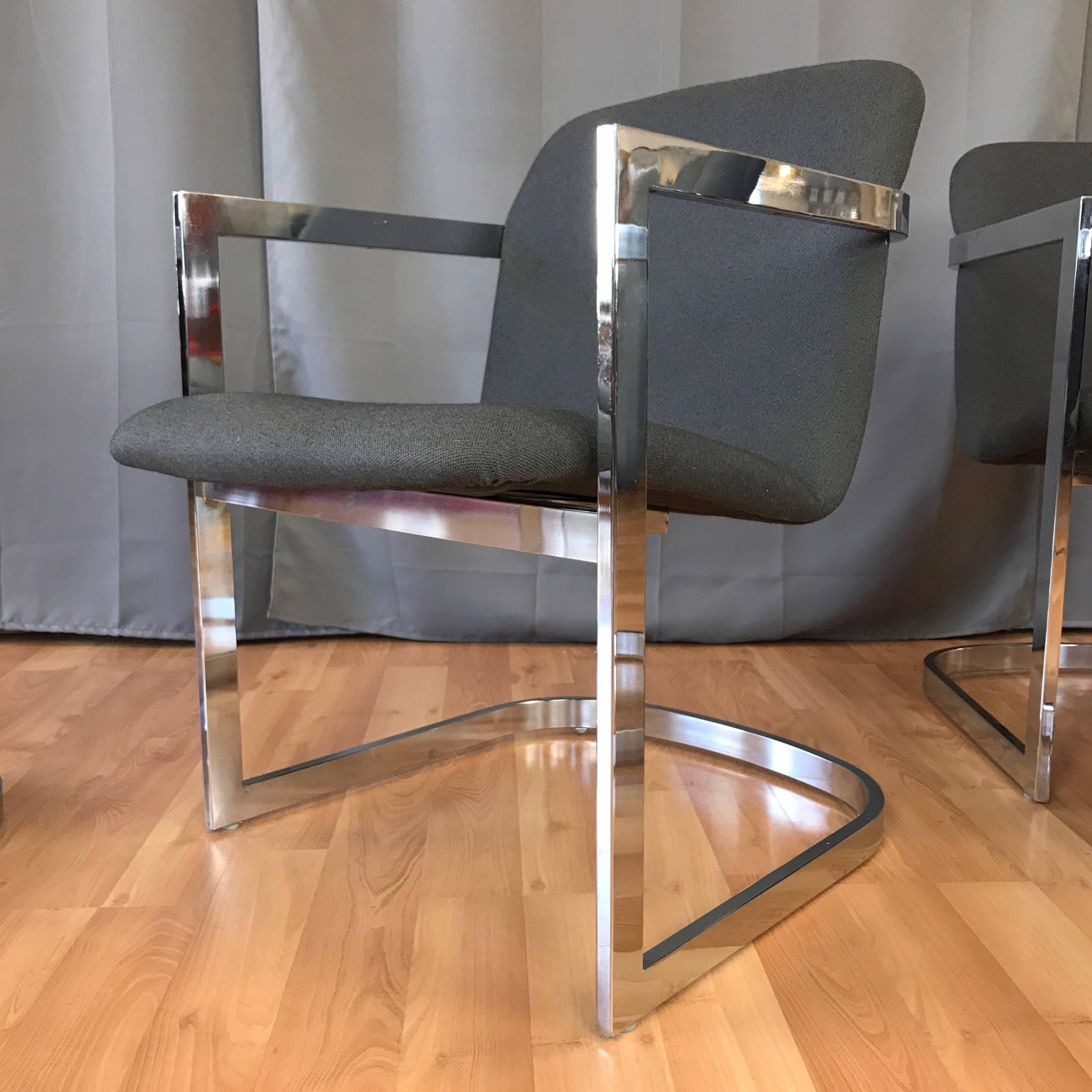 Upholstery Milo Baughman for D.I.A. Set of Four Chrome Armchairs