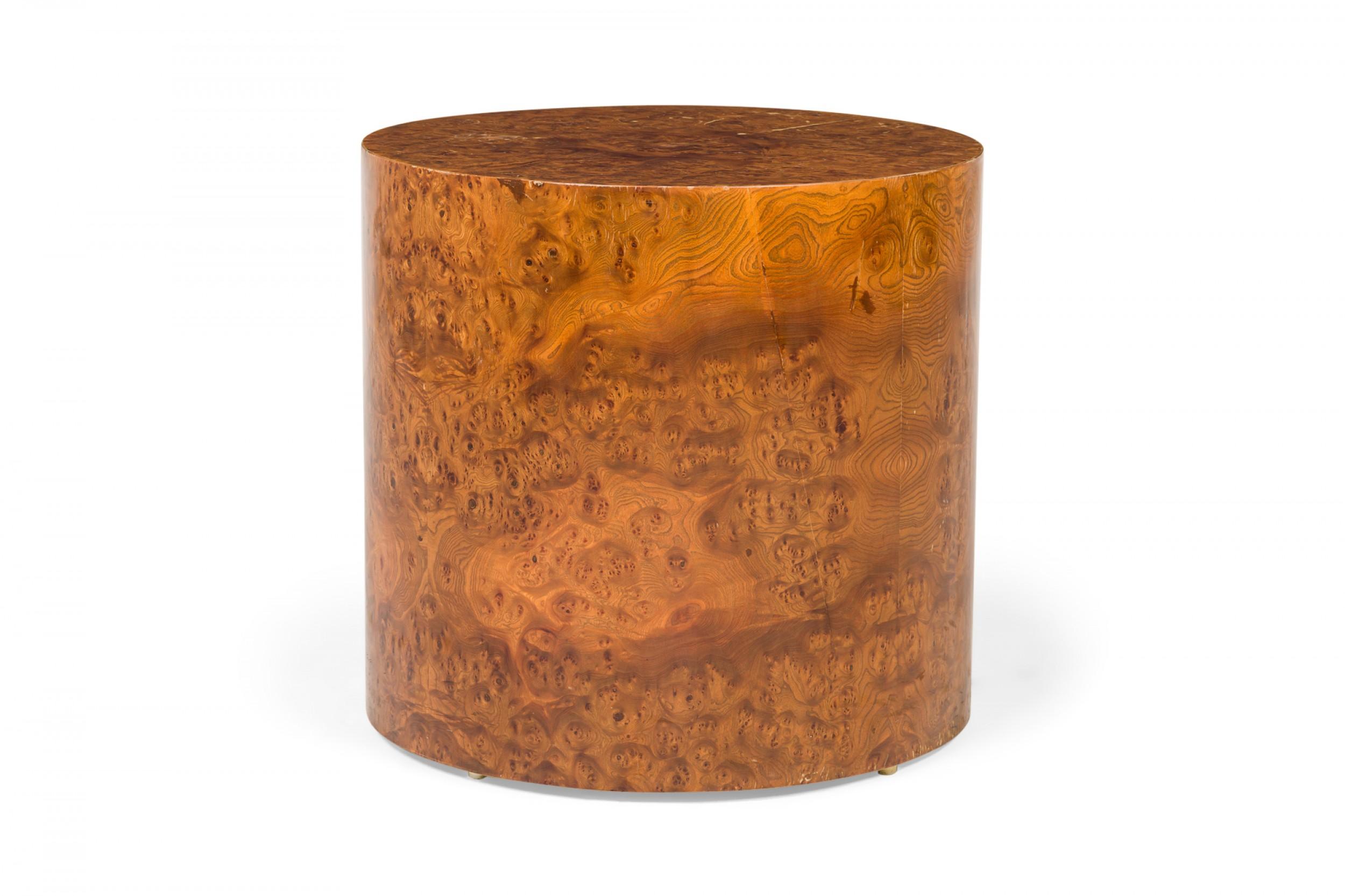 Mid-Century Modern Milo Baughman for Directional Ash Burl Drum Form End / Side Table (Table d'appoint et d'extrémité en bois de frêne) en vente