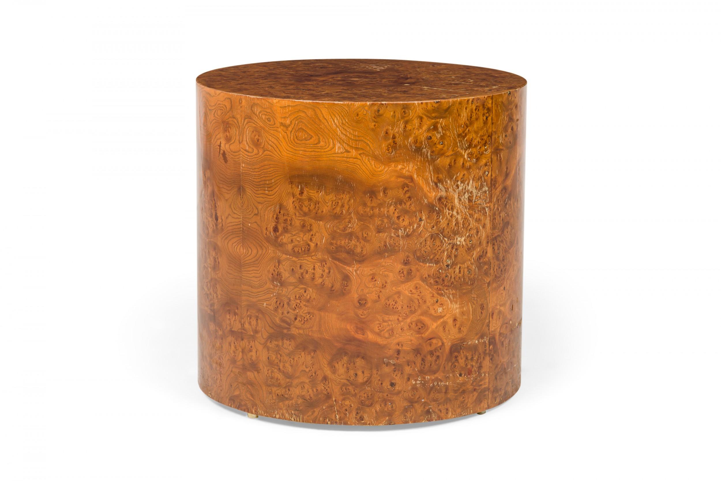 American Milo Baughman for Directional Ash Burl Drum Form End / Side Table For Sale