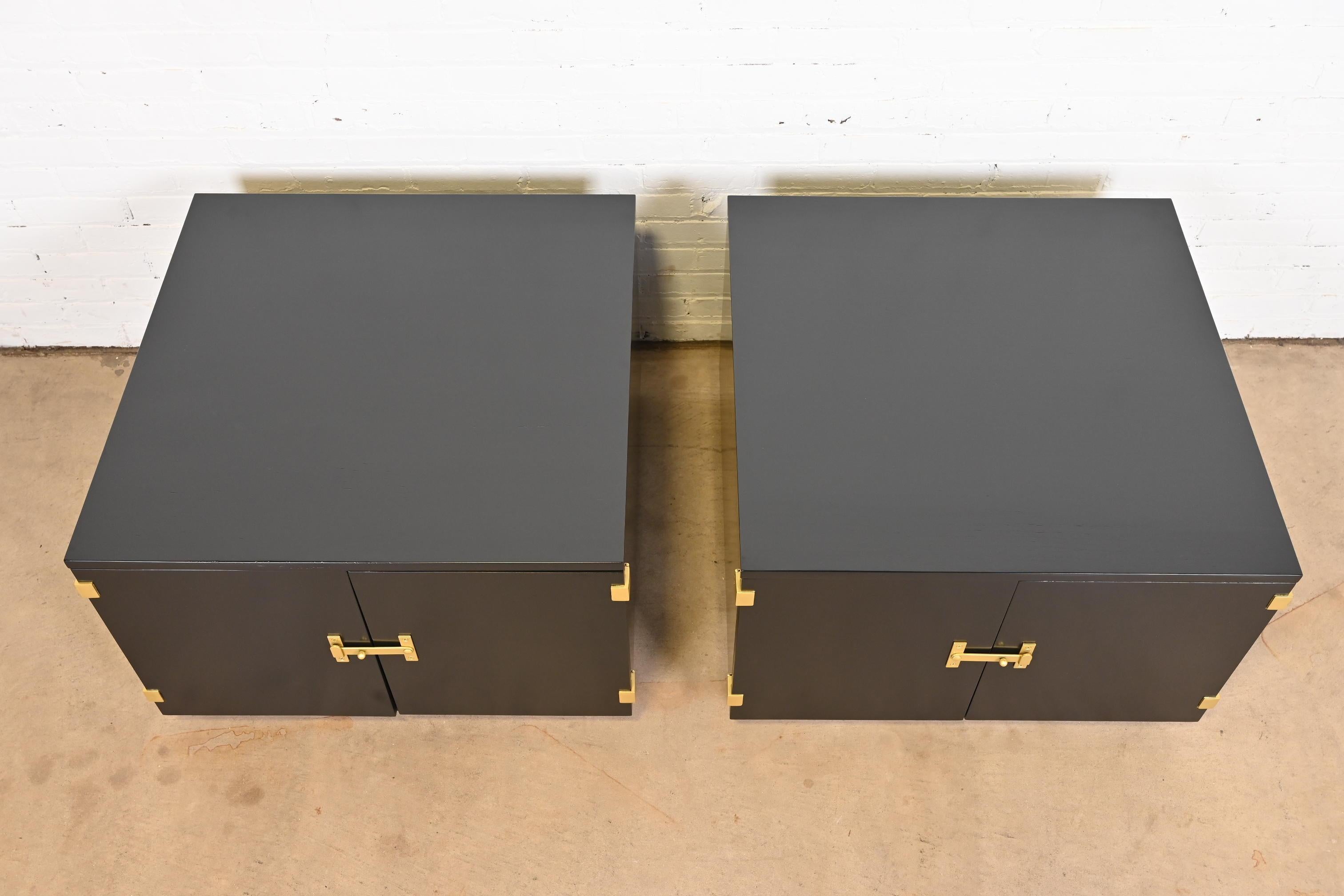 Milo Baughman for Directional Black Lacquered Large Bedside Chests or End Tables For Sale 4