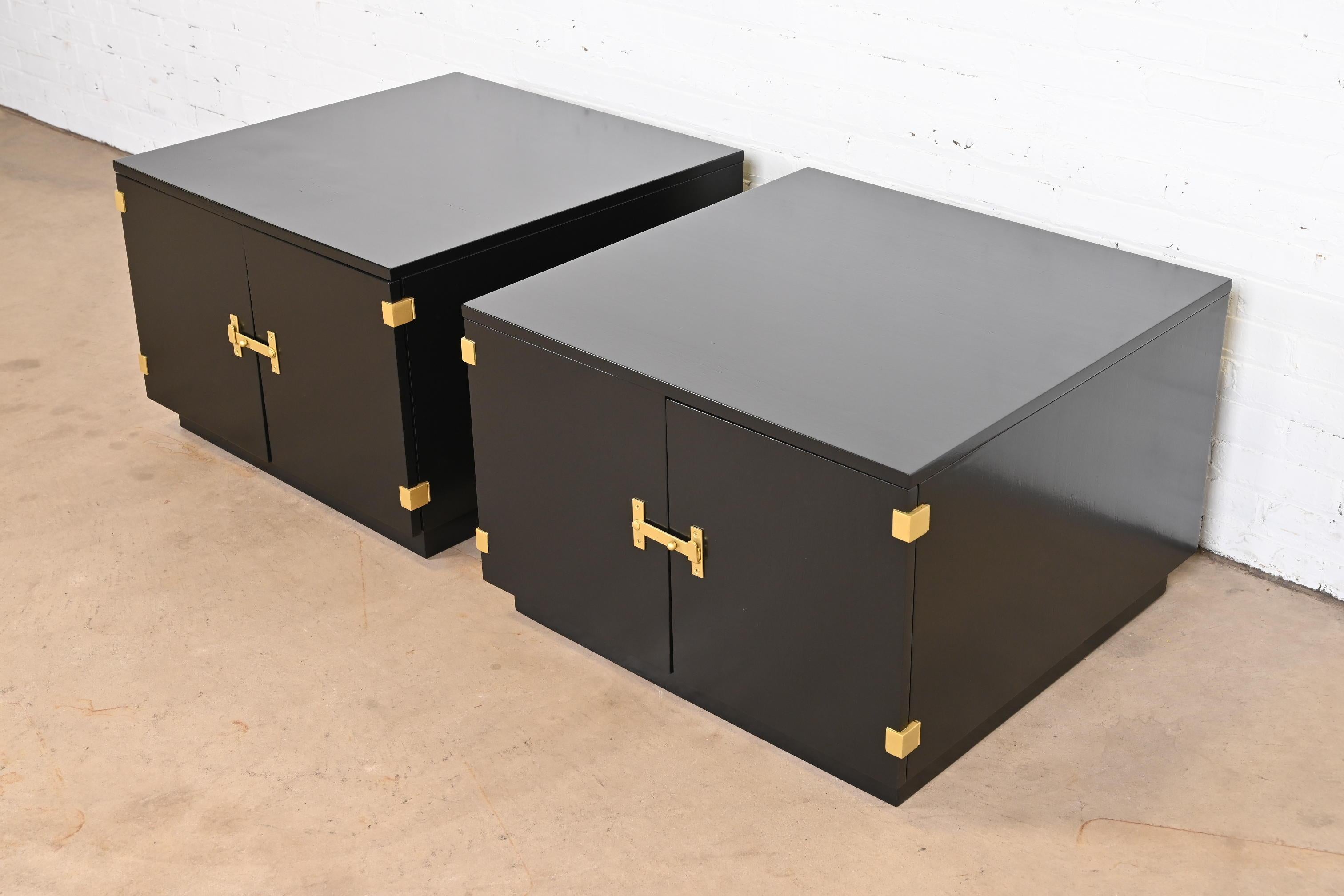 Mid-Century Modern Milo Baughman for Directional Black Lacquered Large Bedside Chests or End Tables For Sale
