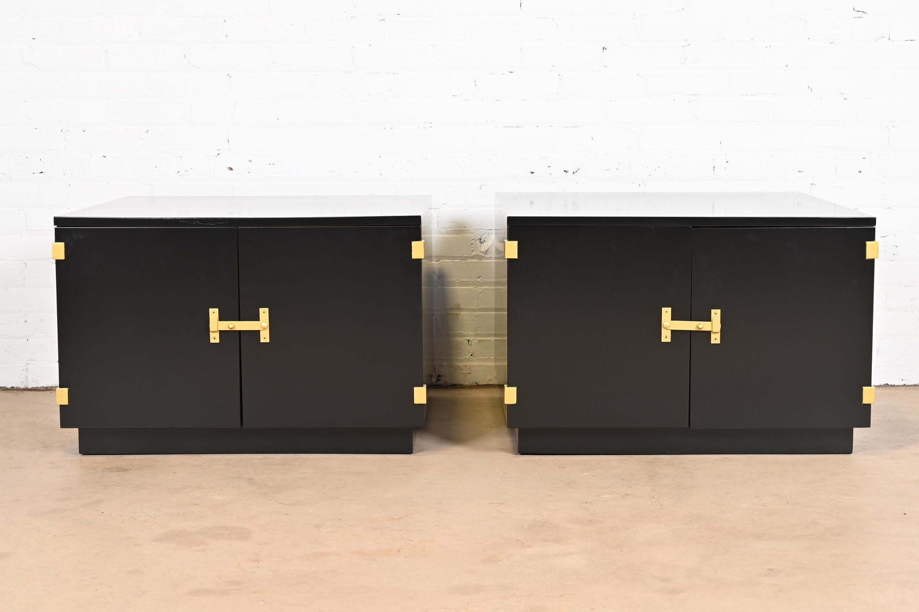 American Milo Baughman for Directional Black Lacquered Large Bedside Chests or End Tables For Sale