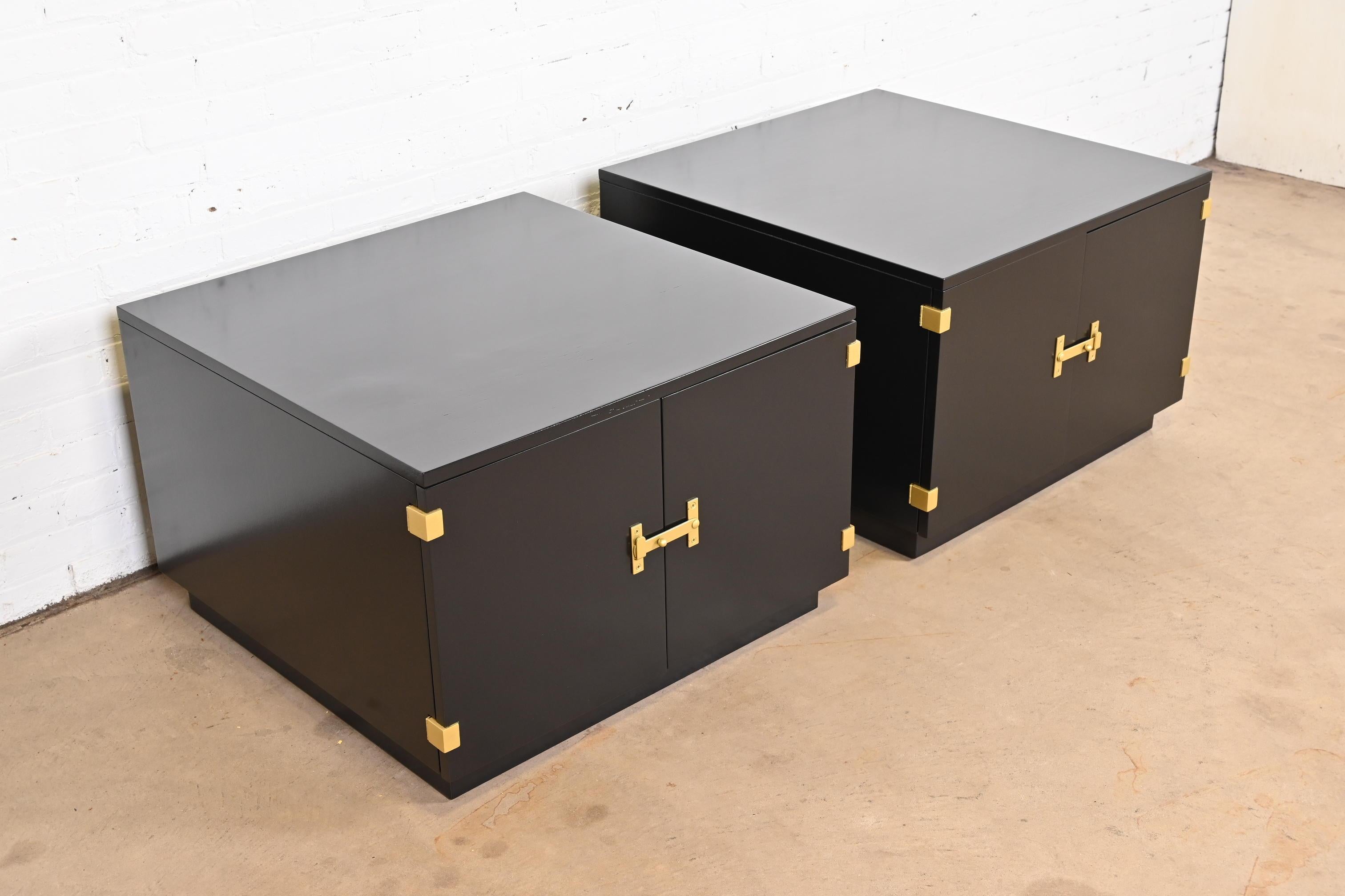 Mid-20th Century Milo Baughman for Directional Black Lacquered Large Bedside Chests or End Tables For Sale