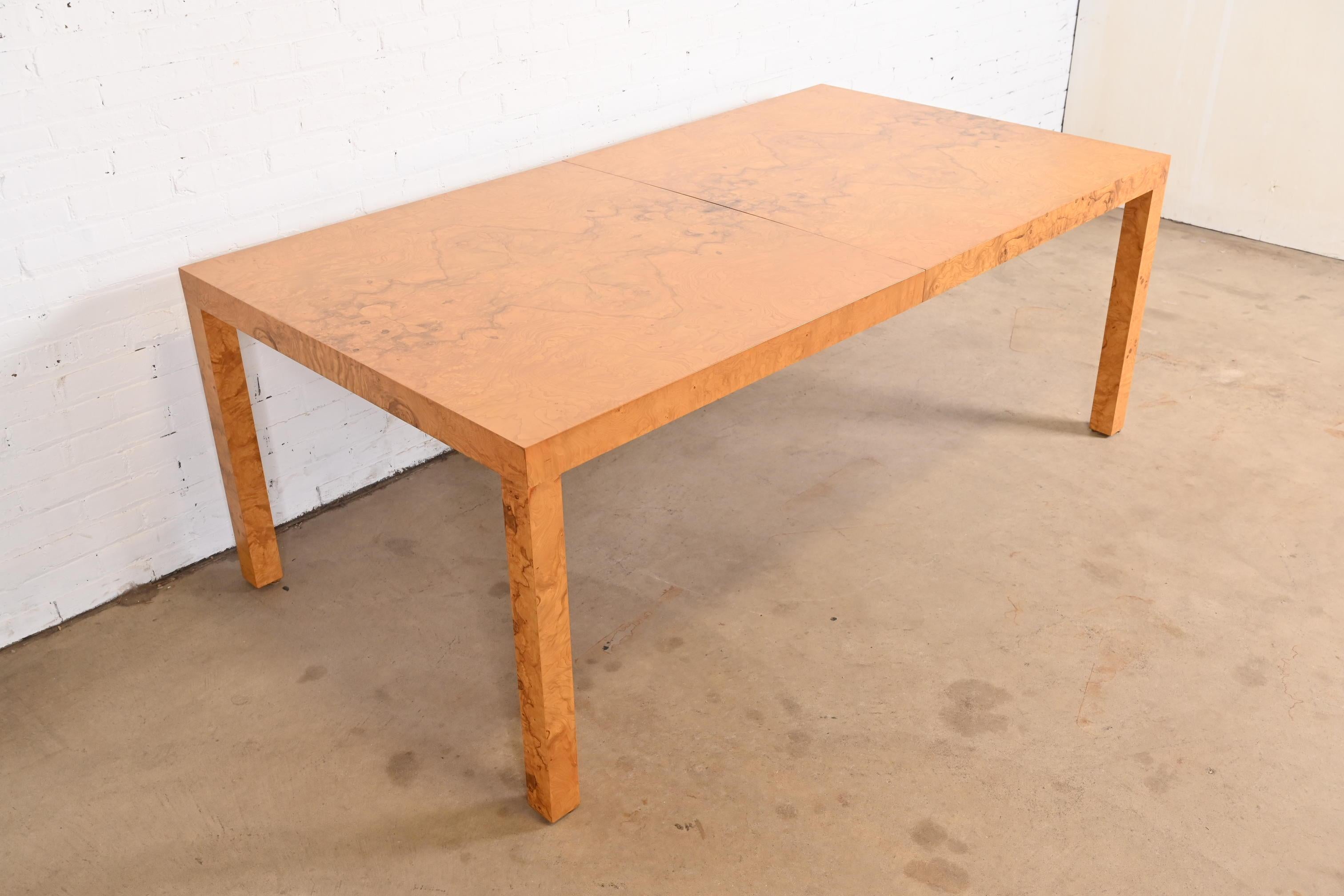 Milo Baughman for Directional Burl Wood Parsons Dining Table, Newly Refinished For Sale 1