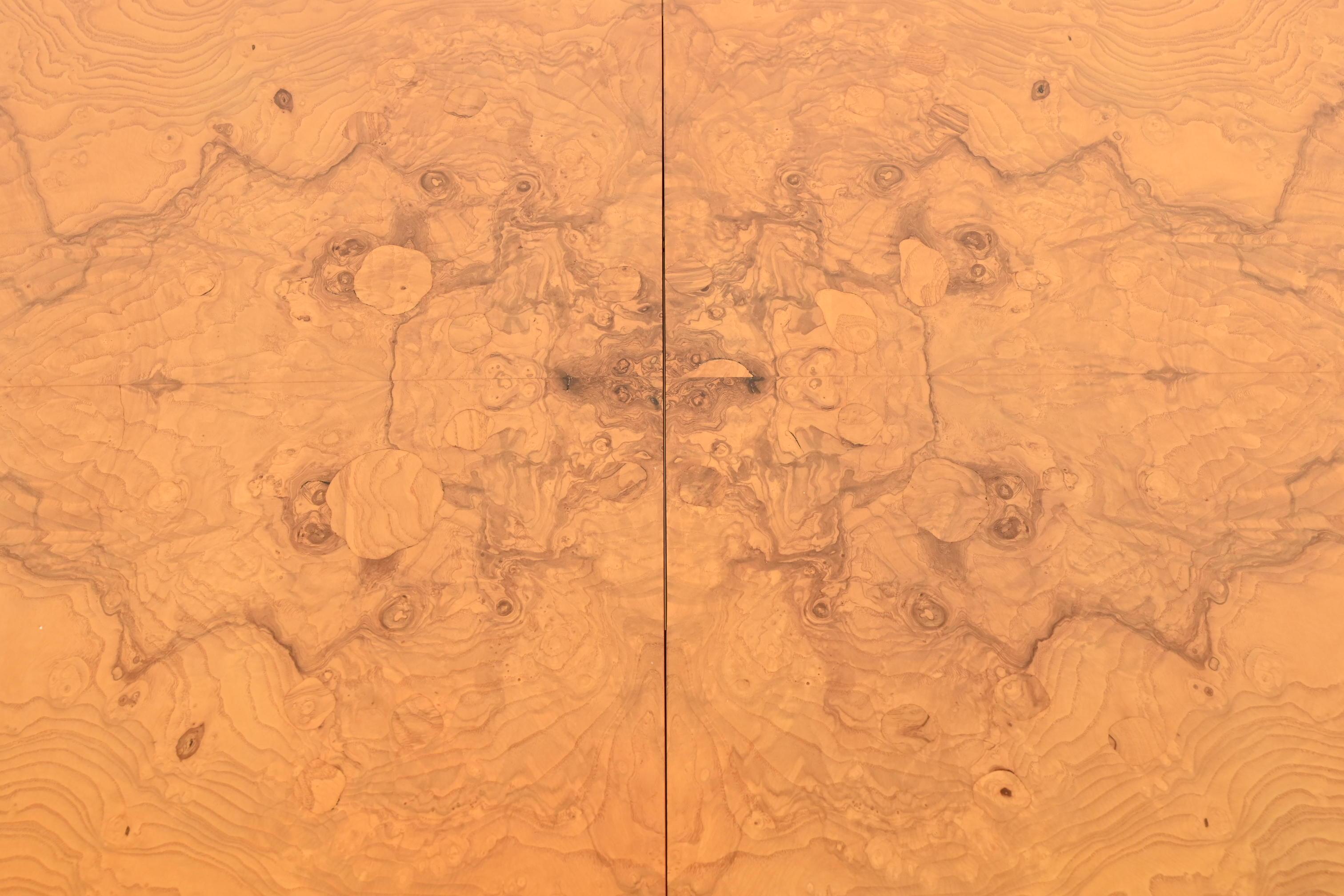 Milo Baughman for Directional Burl Wood Parsons Dining Table, Newly Refinished For Sale 4