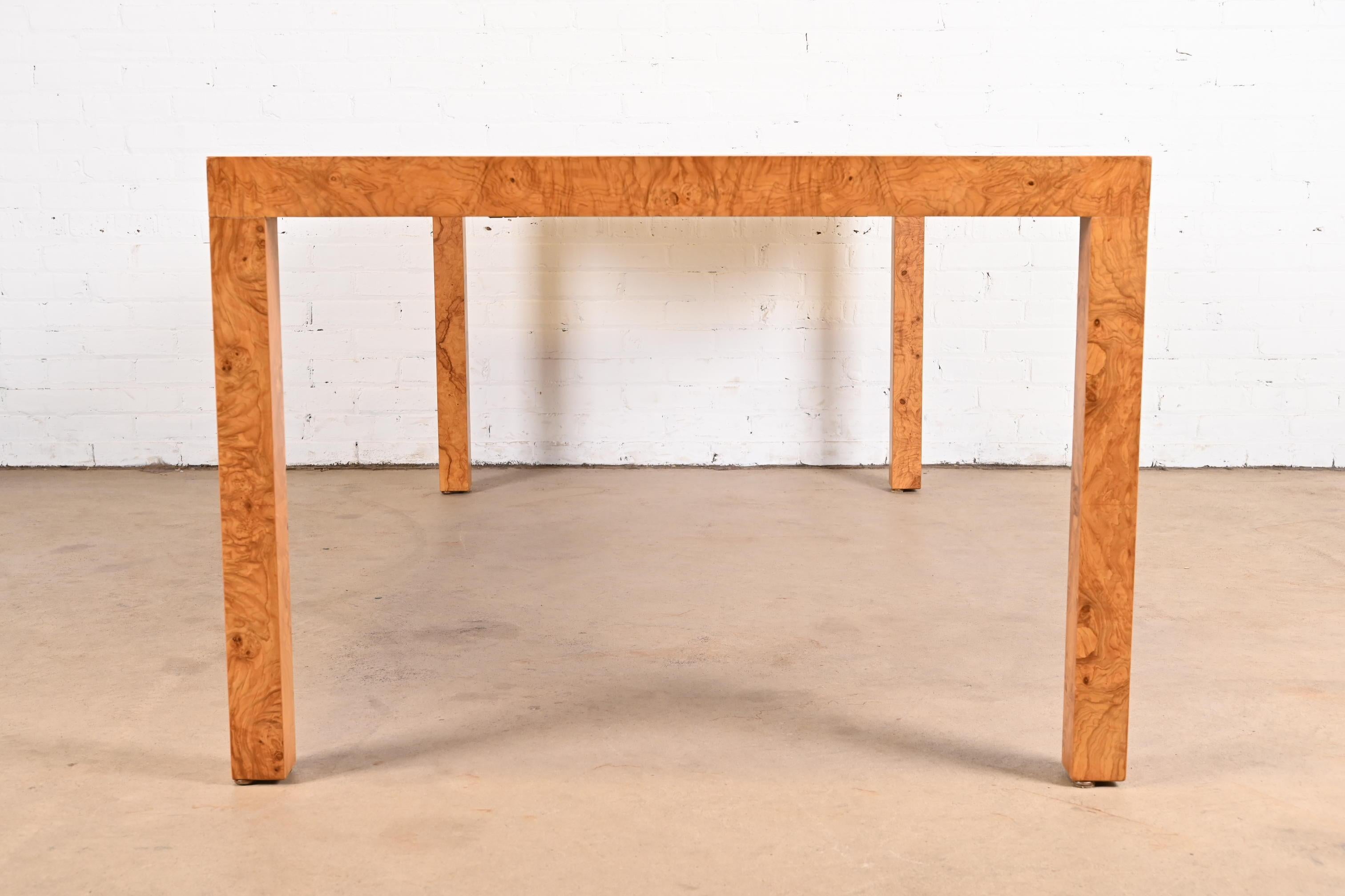 Milo Baughman for Directional Burl Wood Parsons Dining Table, Newly Refinished For Sale 5