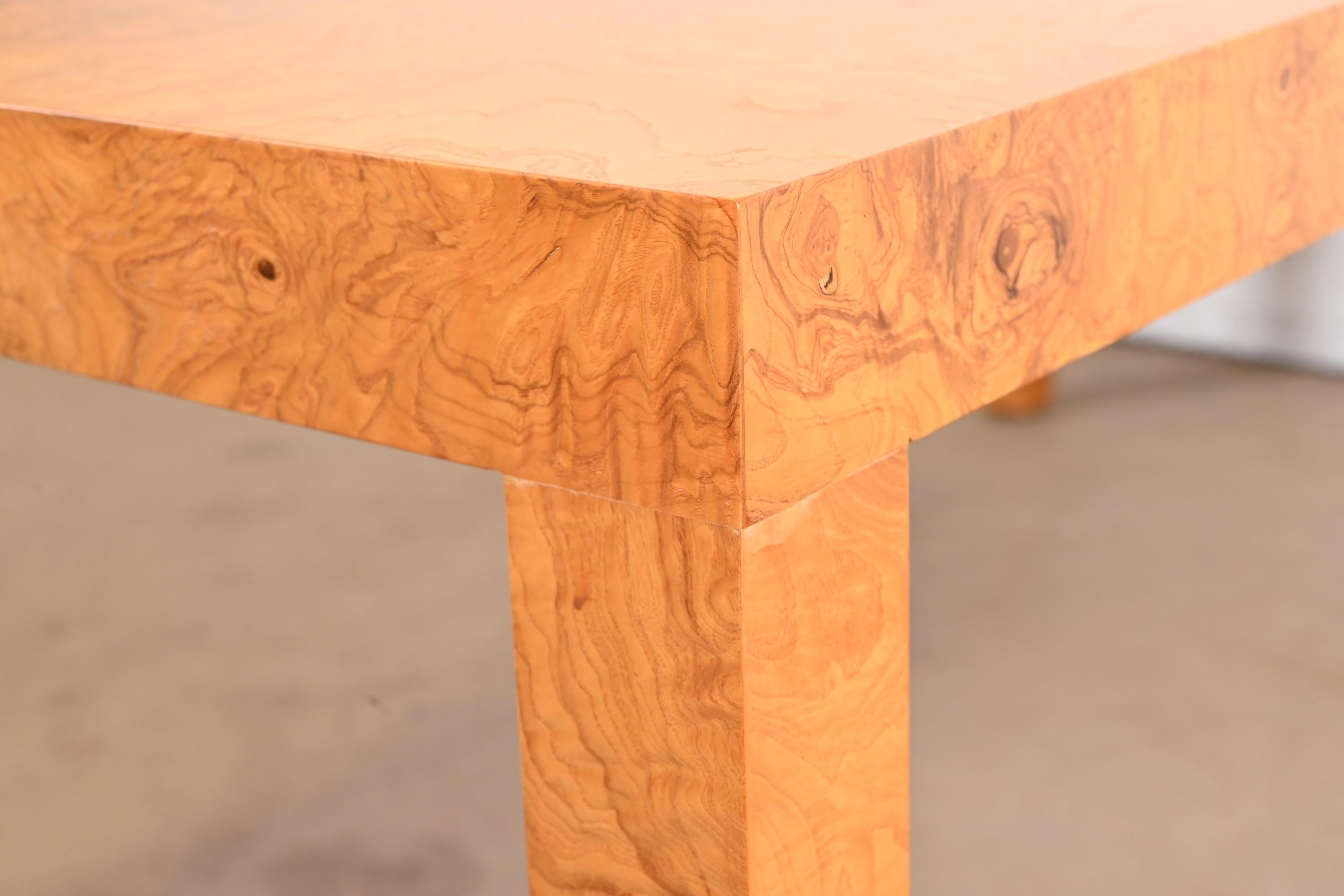 Milo Baughman for Directional Burl Wood Parsons Dining Table, Newly Refinished For Sale 6