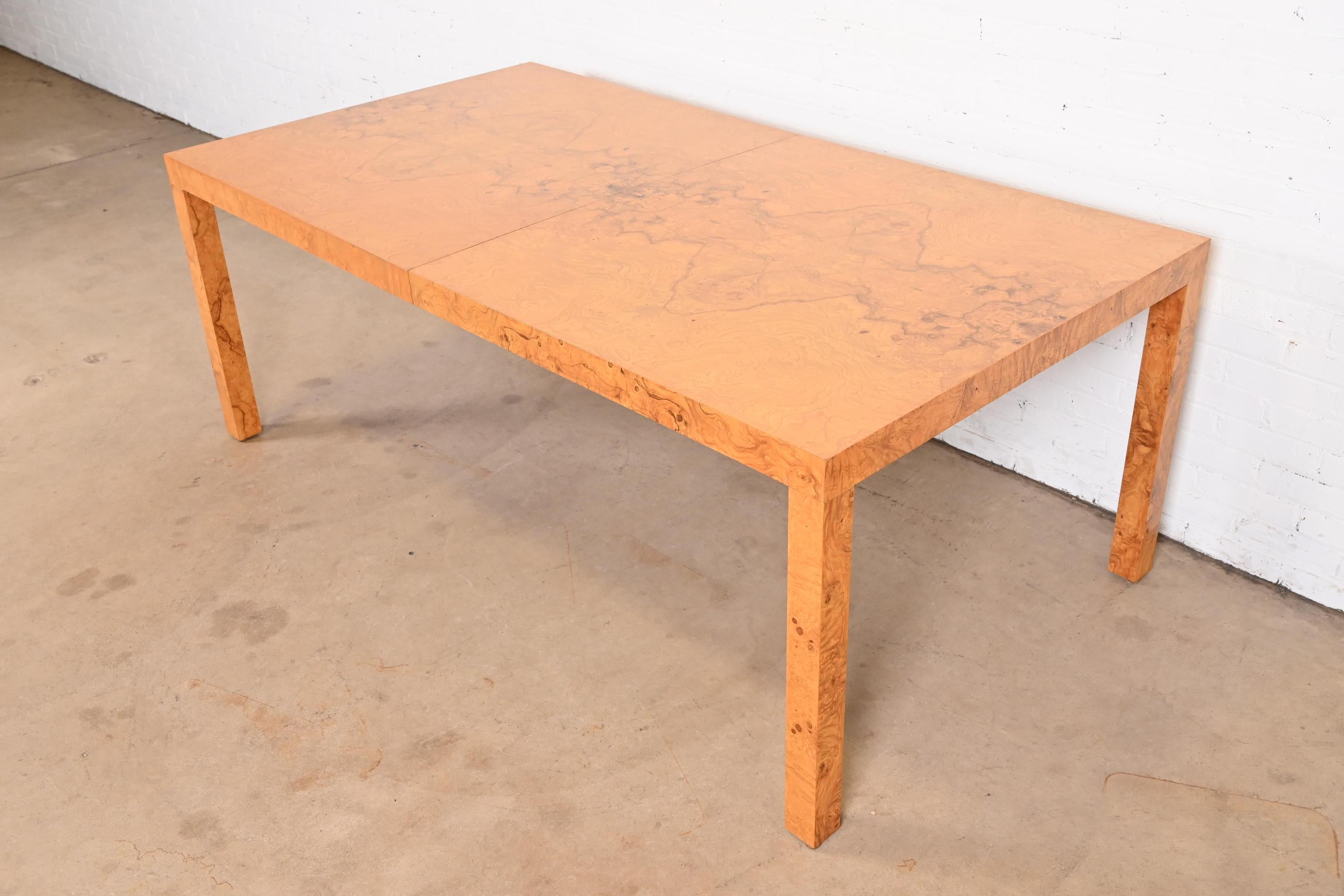 Milo Baughman for Directional Burl Wood Parsons Dining Table, Newly Refinished In Good Condition In South Bend, IN