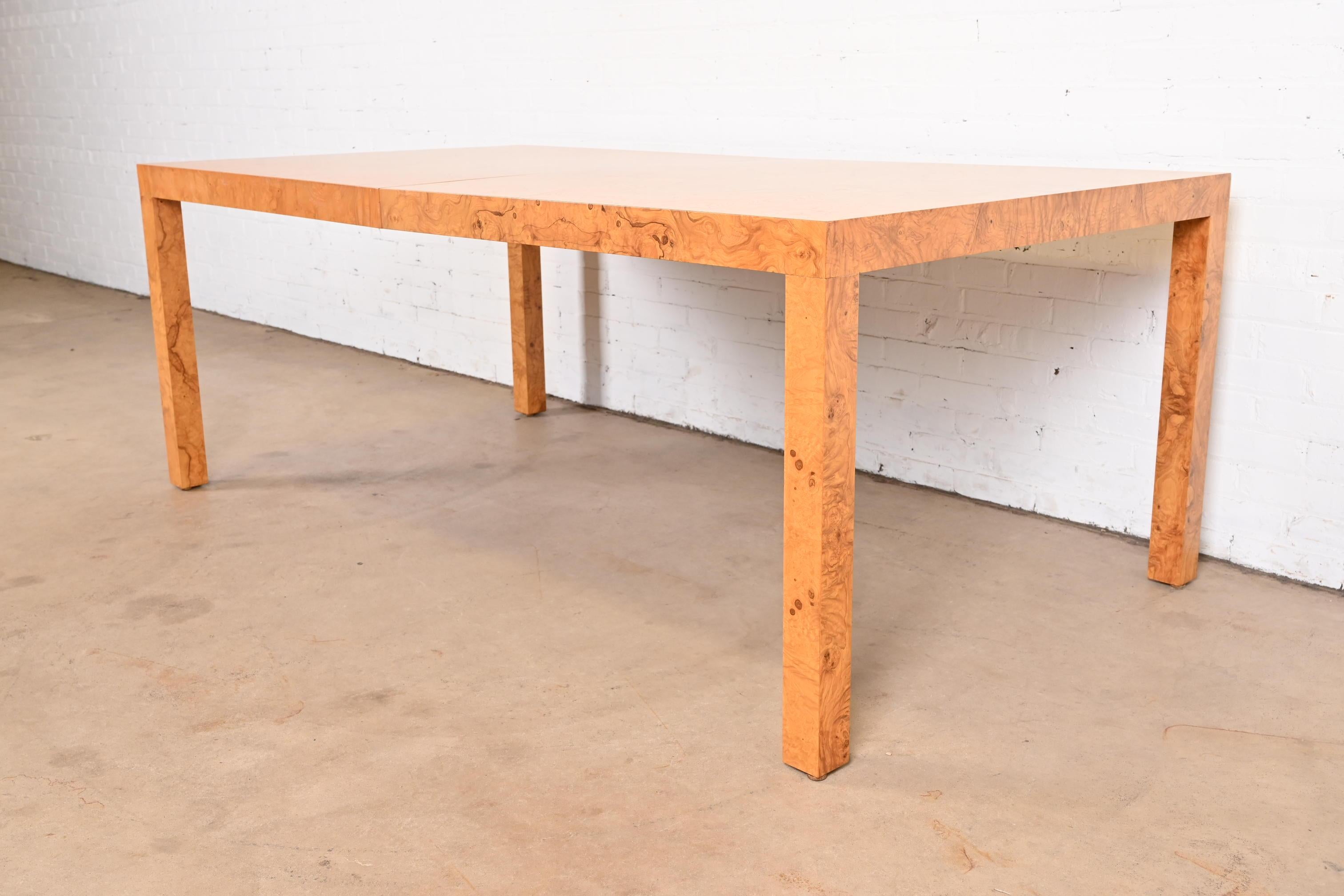 Late 20th Century Milo Baughman for Directional Burl Wood Parsons Dining Table, Newly Refinished For Sale