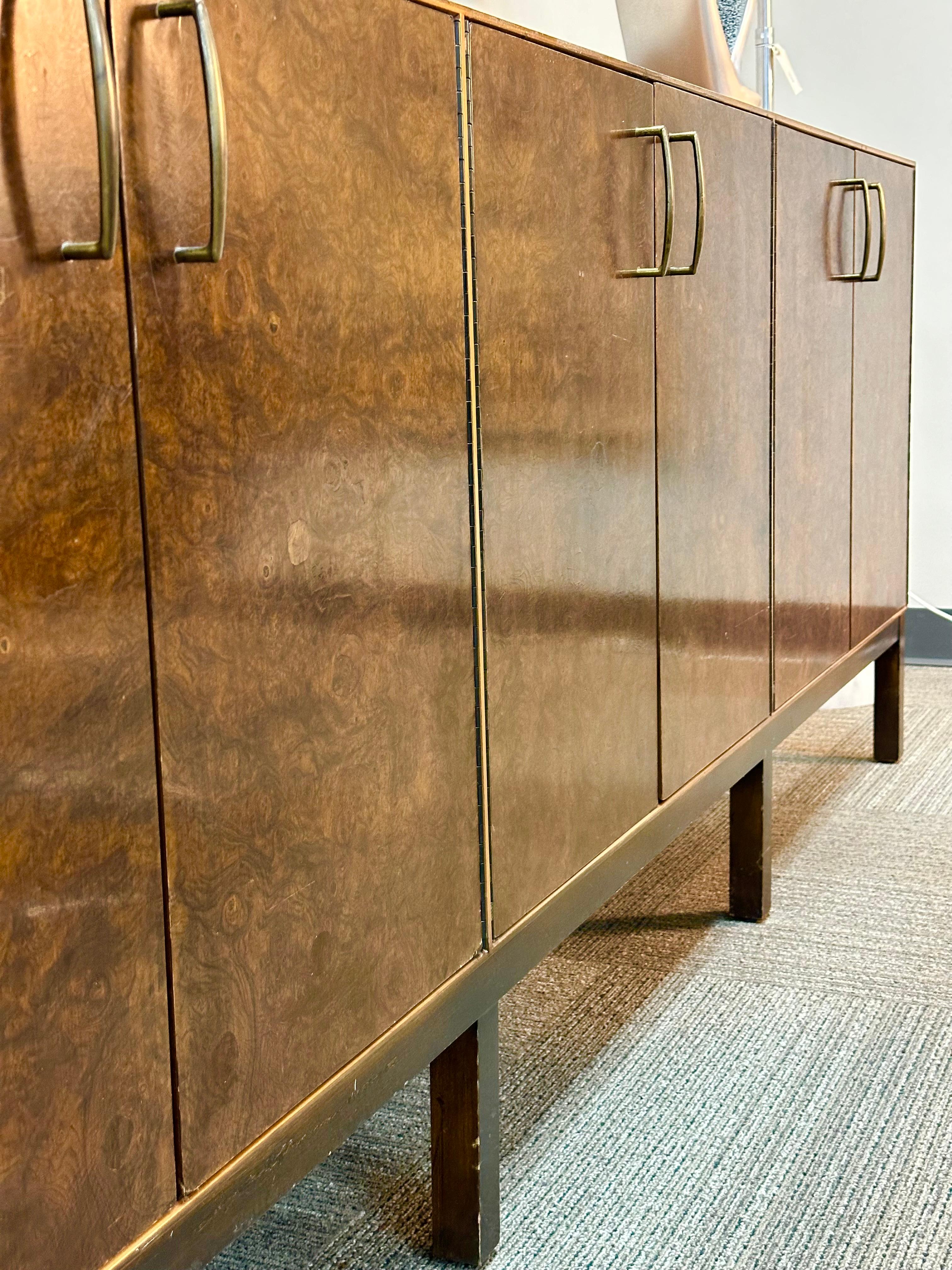 American Milo Baughman for Directional Burled Walnut Sideboard or Credenza For Sale