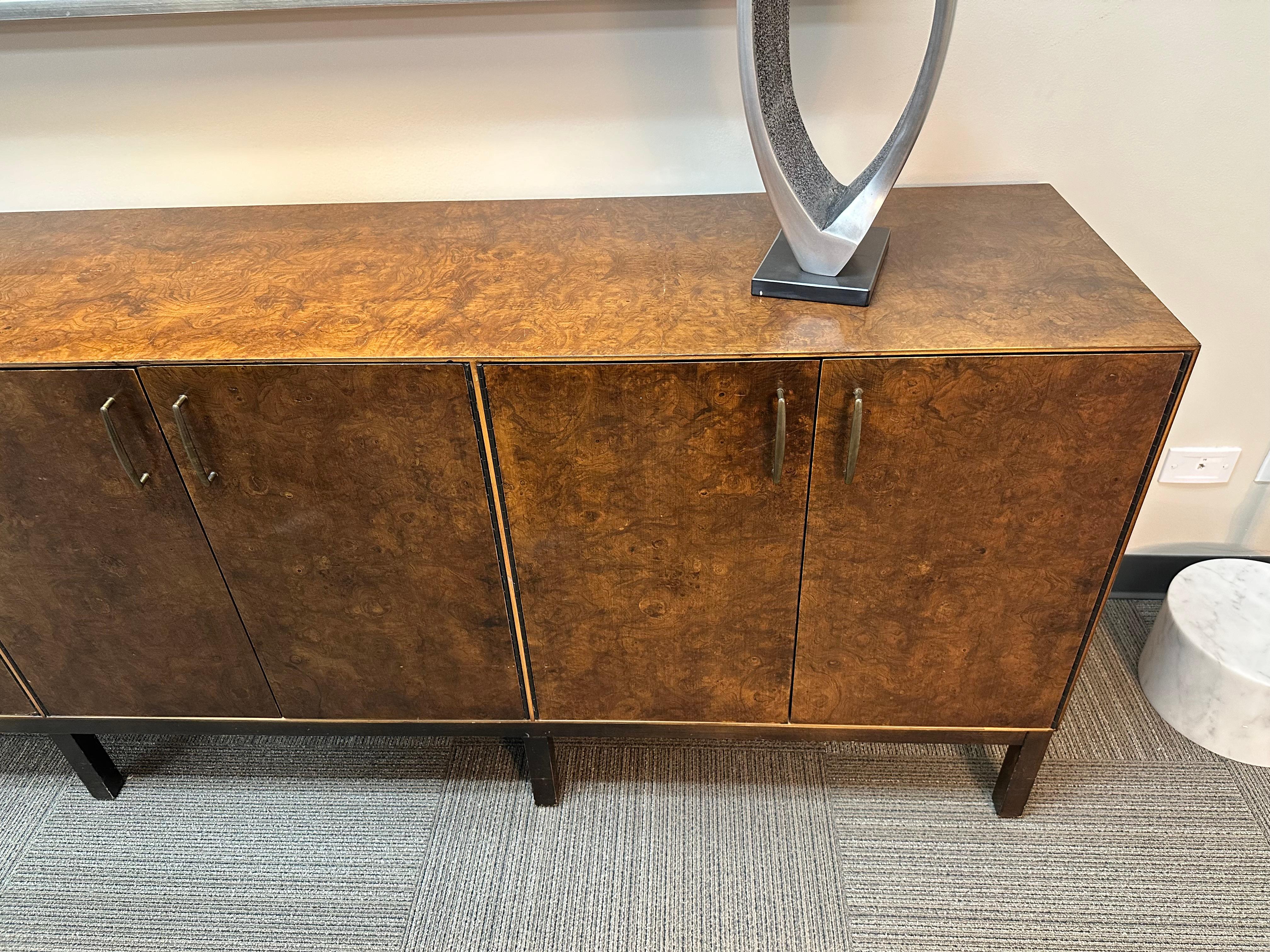 Inlay Milo Baughman for Directional Burled Walnut Sideboard or Credenza For Sale
