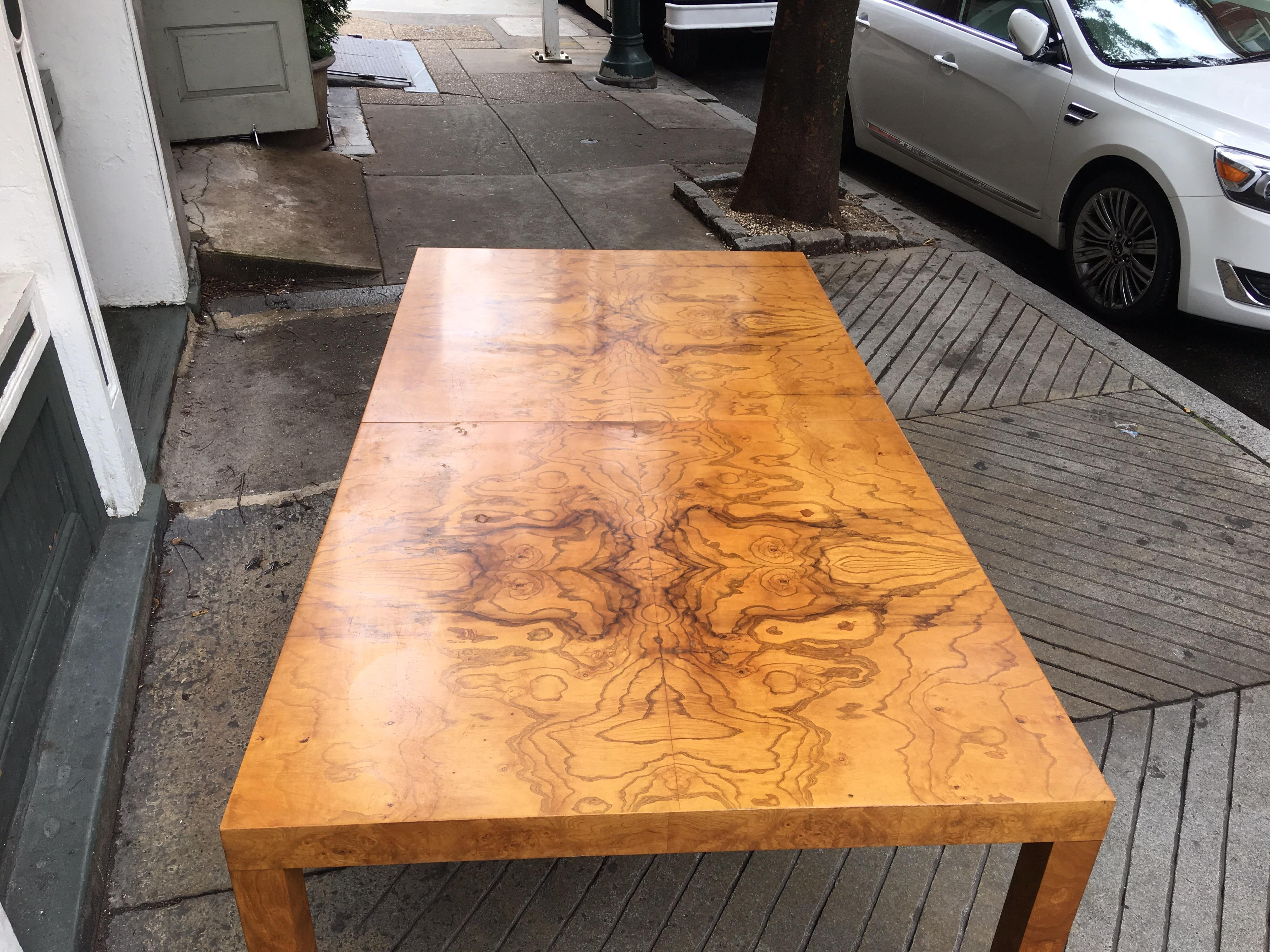 American Milo Baughman for Directional Burled Wood Table with 1 Leaf!