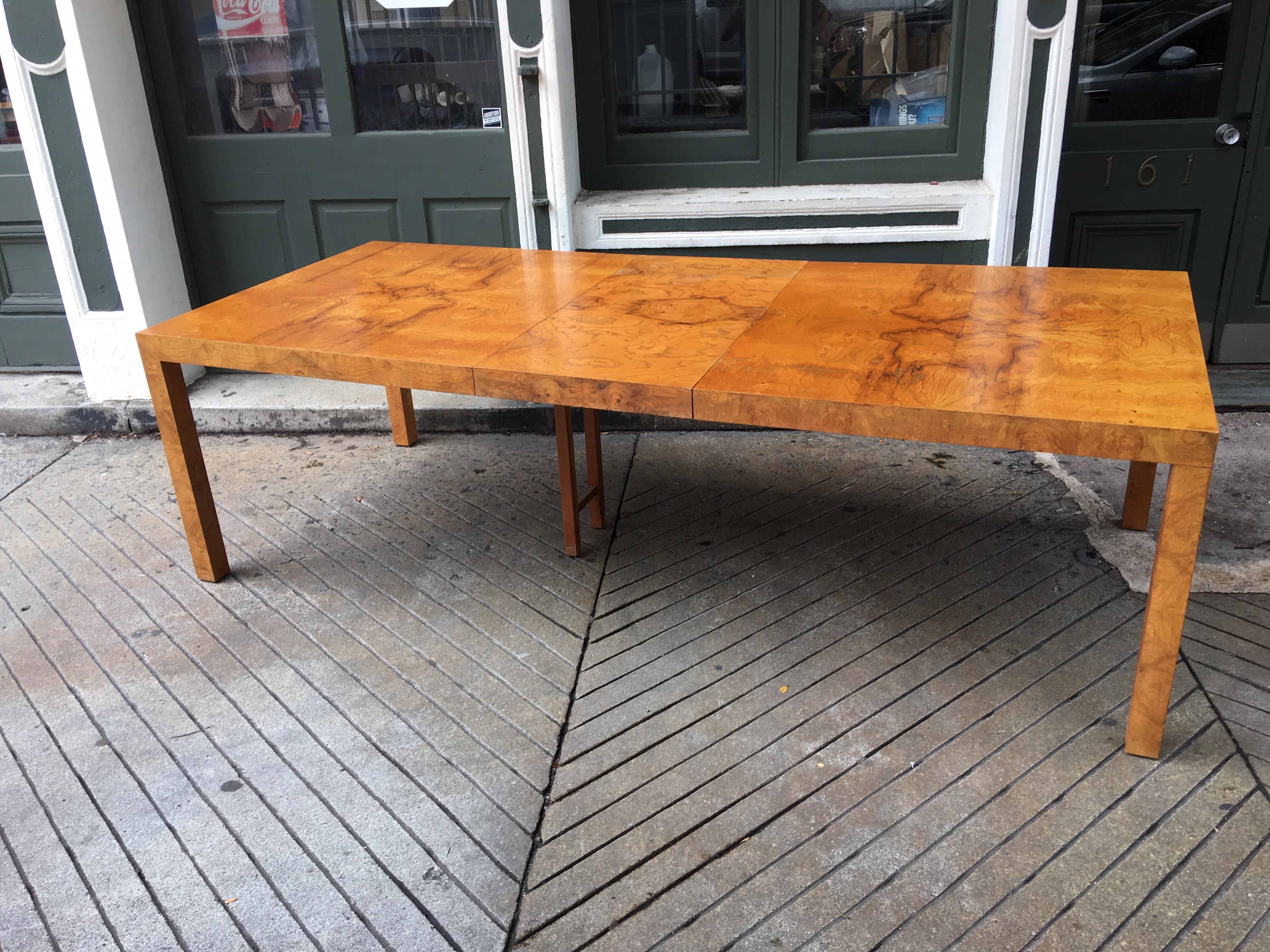 Olive Milo Baughman for Directional Burled Wood Table with 1 Leaf!