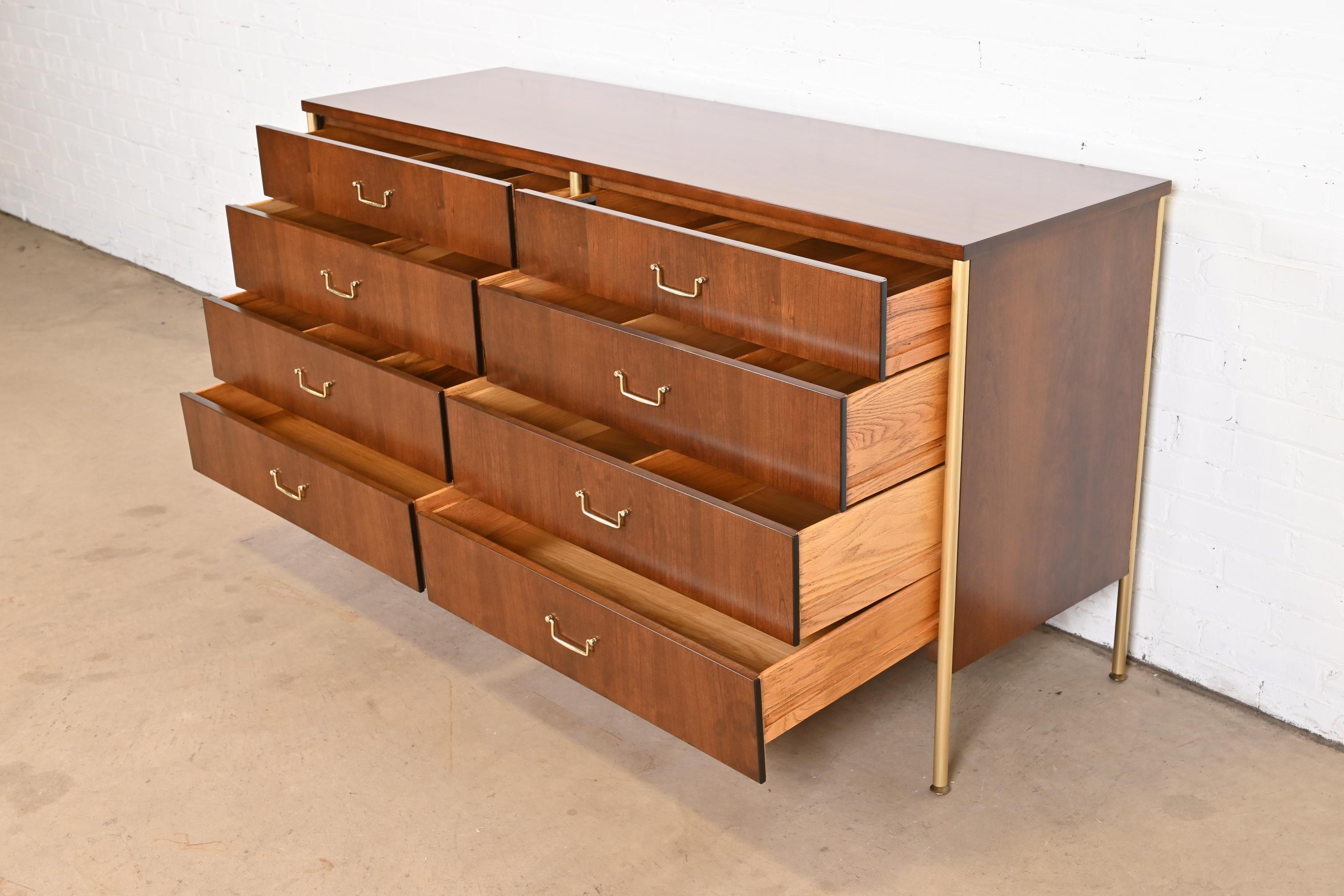 Milo Baughman for Directional Cherry and Brass Double Dresser, Newly Refinished For Sale 4