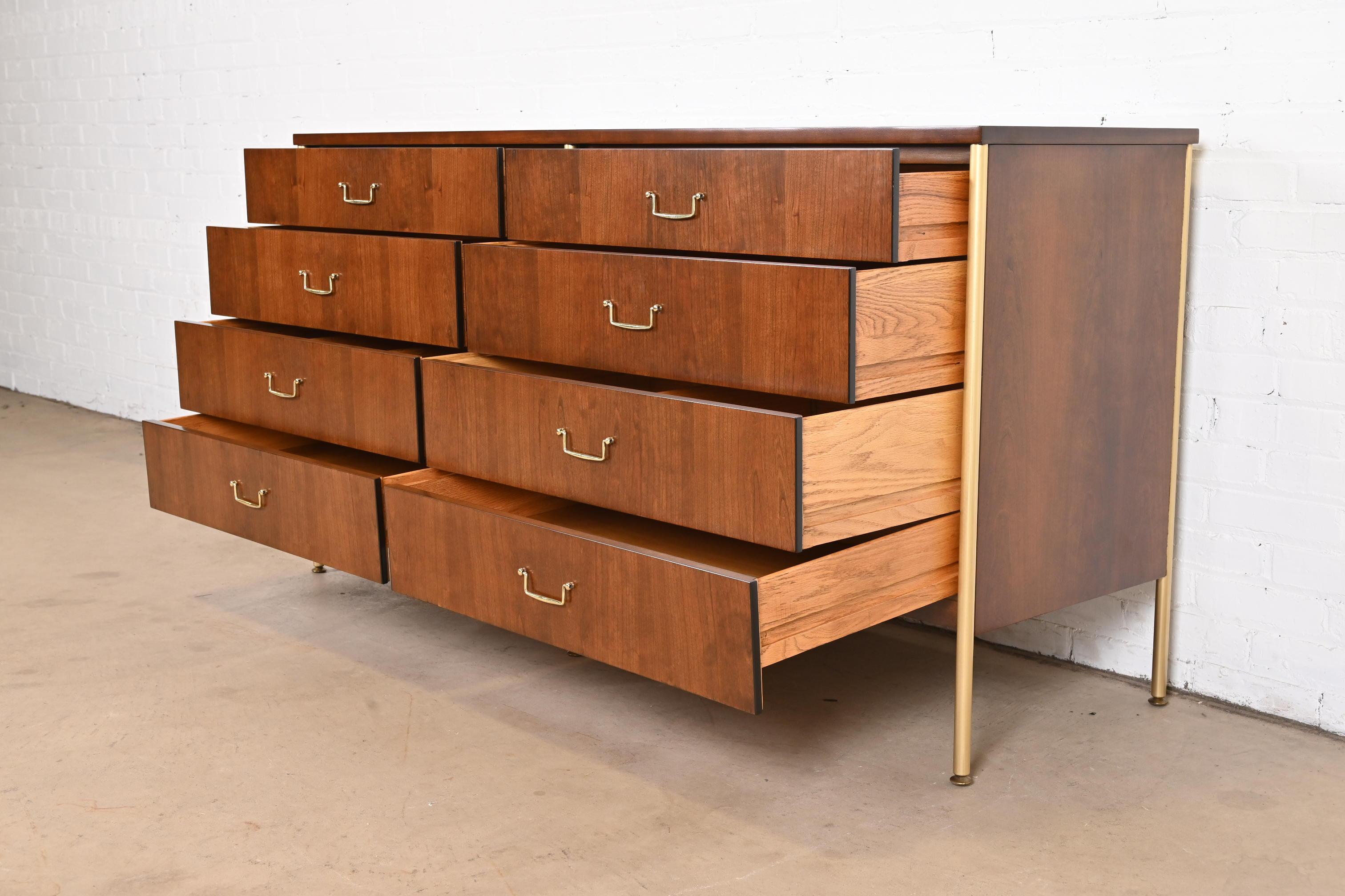 Milo Baughman for Directional Cherry and Brass Double Dresser, Newly Refinished For Sale 3