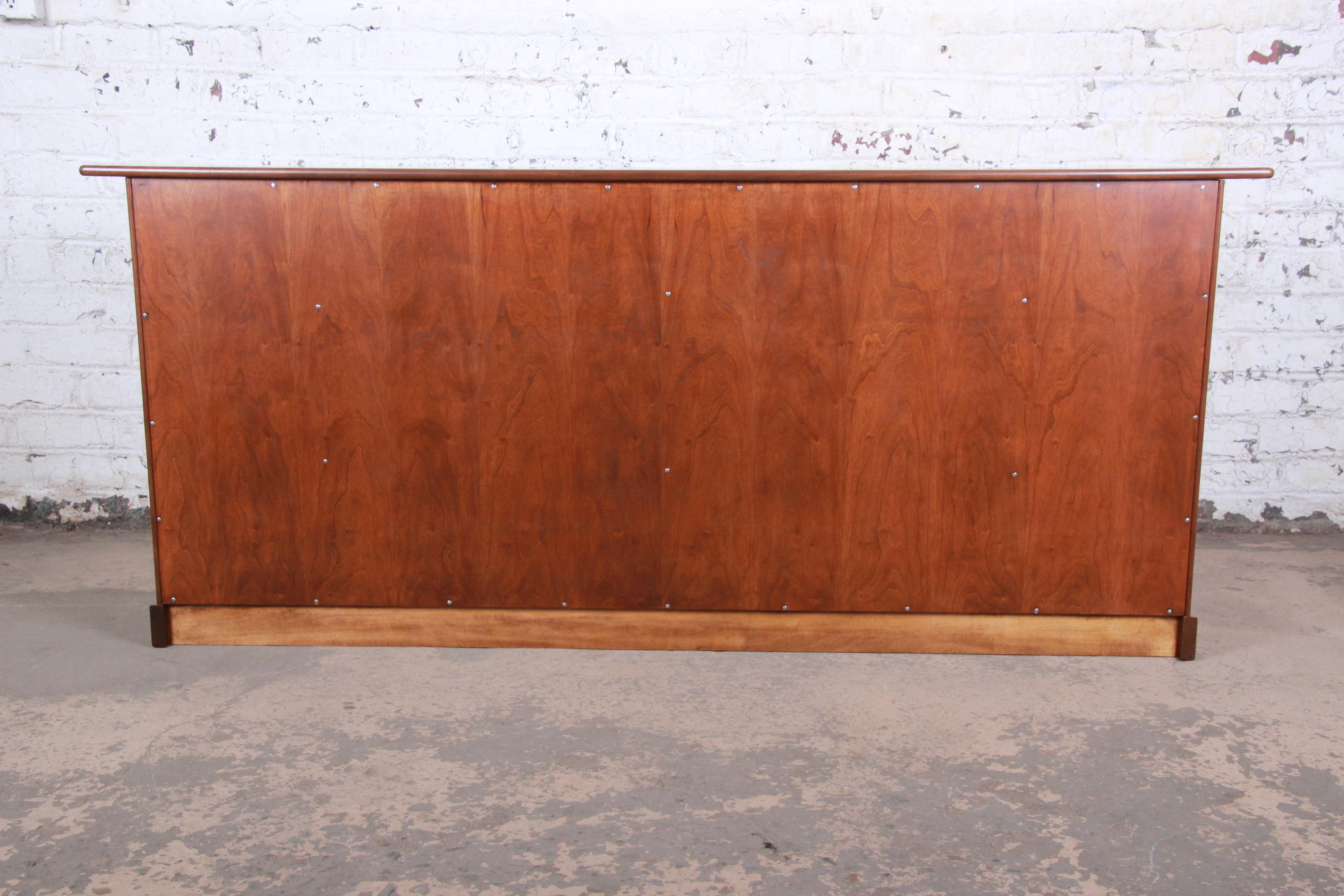 Milo Baughman for Directional Cherry and Burl Dresser or Credenza, Restored 11