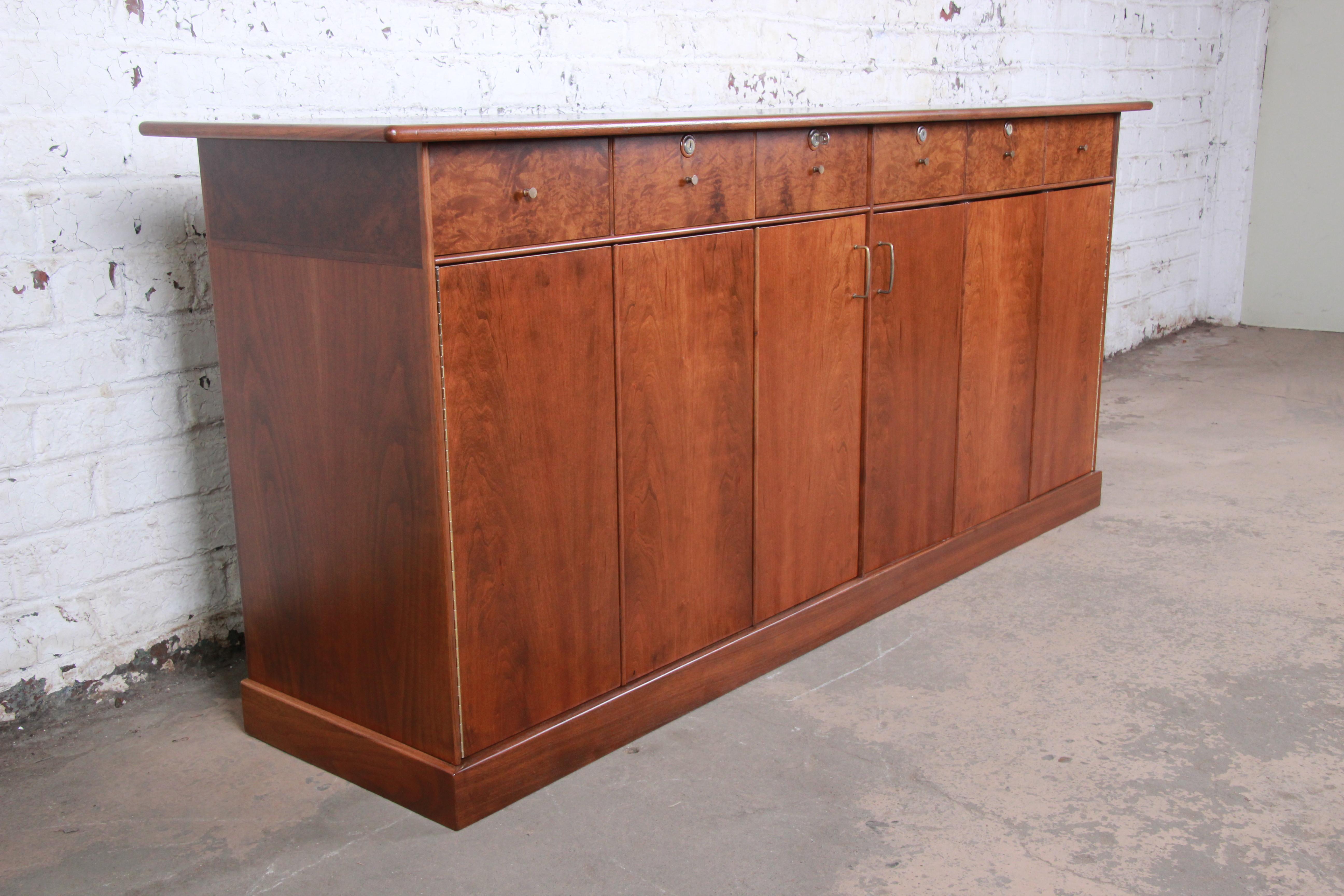 American Milo Baughman for Directional Cherry and Burl Dresser or Credenza, Restored