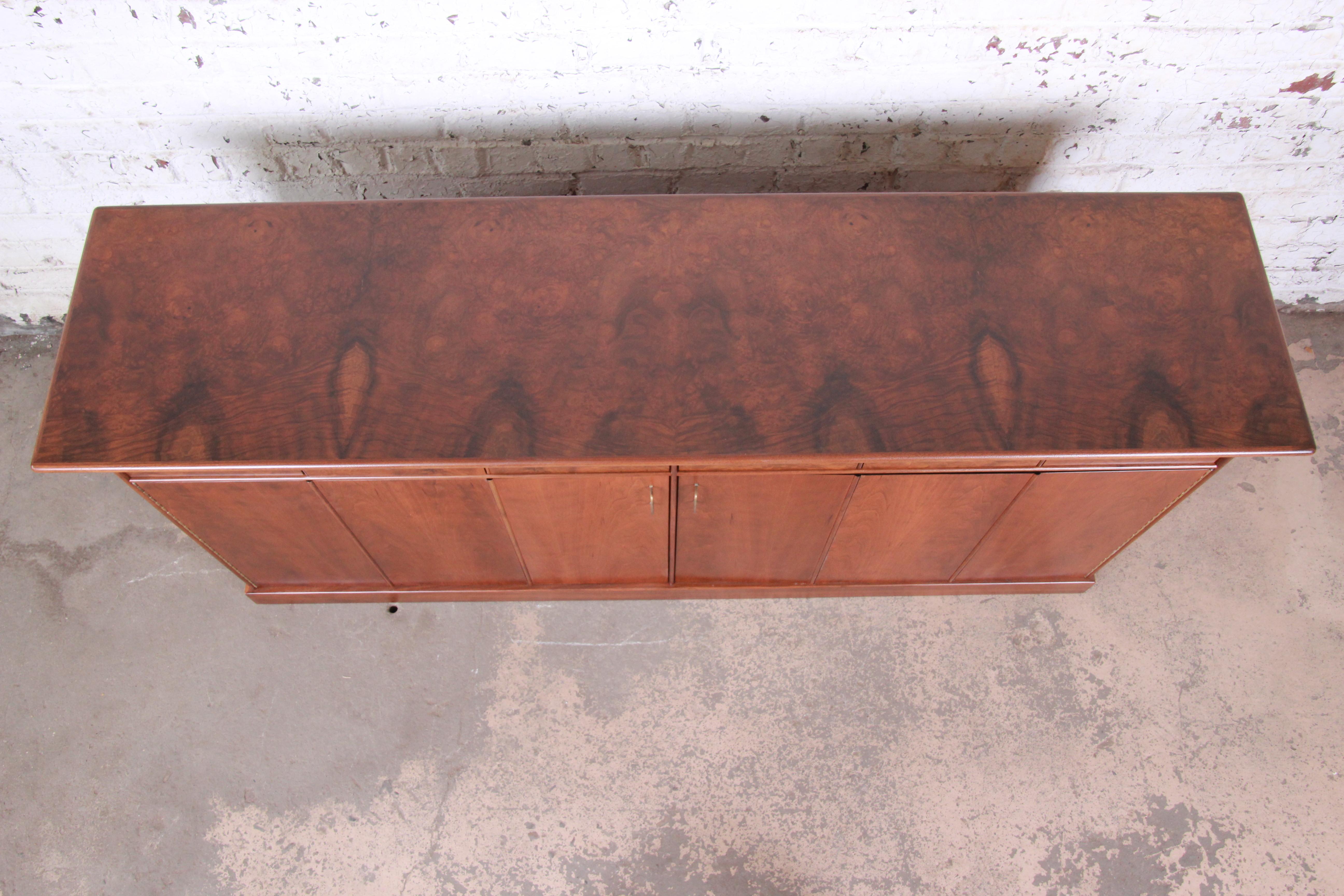 Milo Baughman for Directional Cherry and Burl Dresser or Credenza, Restored In Good Condition In South Bend, IN