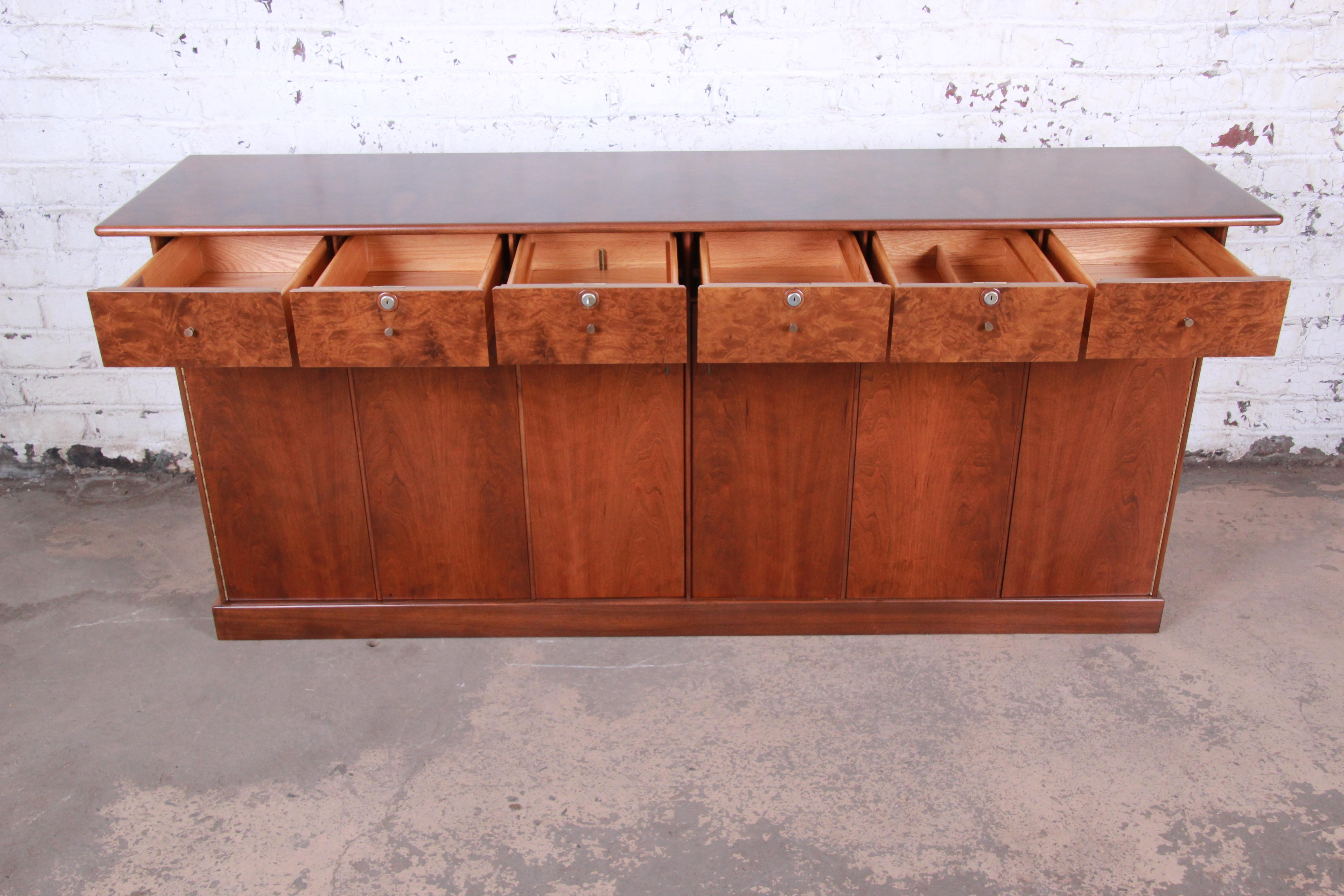 Milo Baughman for Directional Cherry and Burl Dresser or Credenza, Restored 2