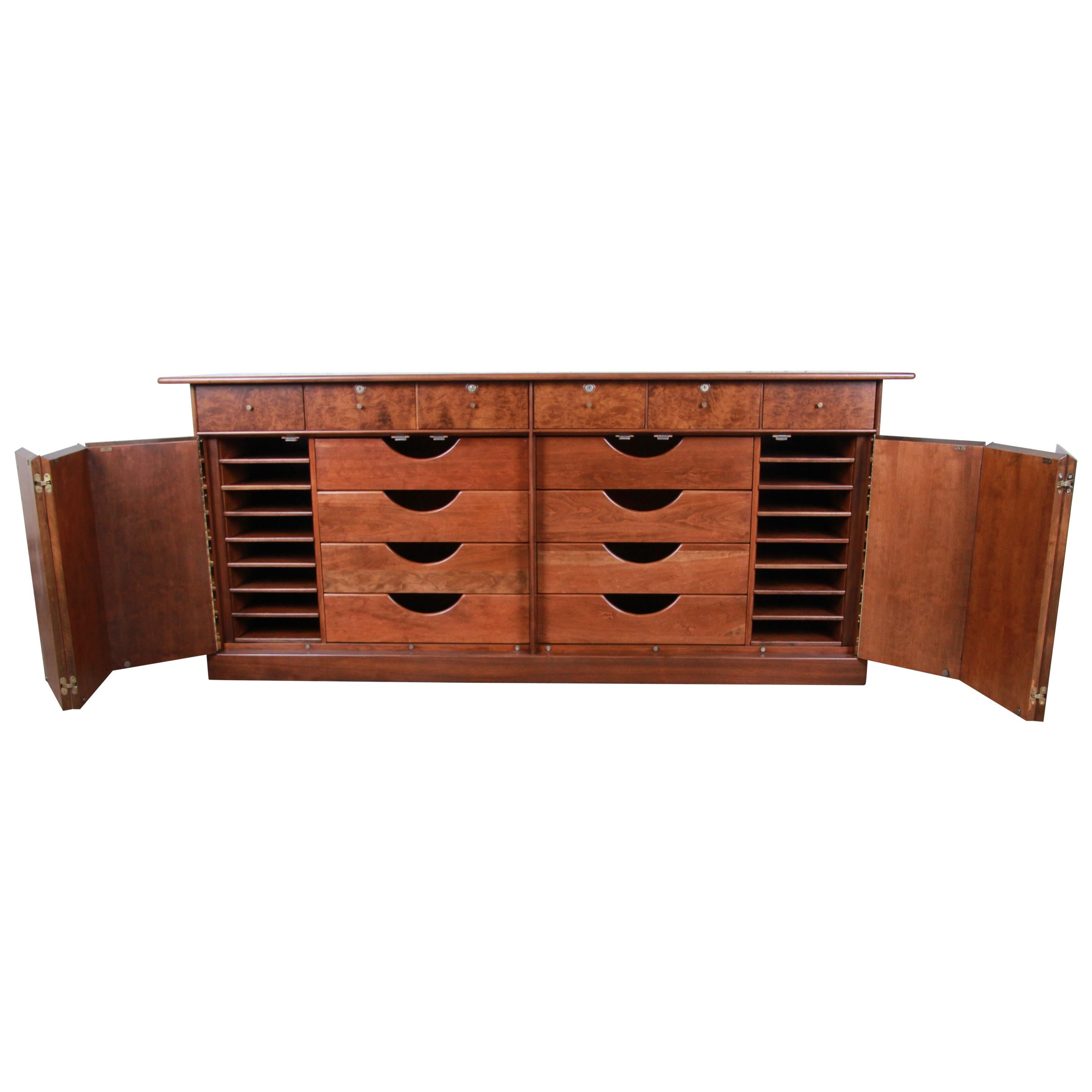Milo Baughman for Directional Cherry and Burl Dresser or Credenza, Restored