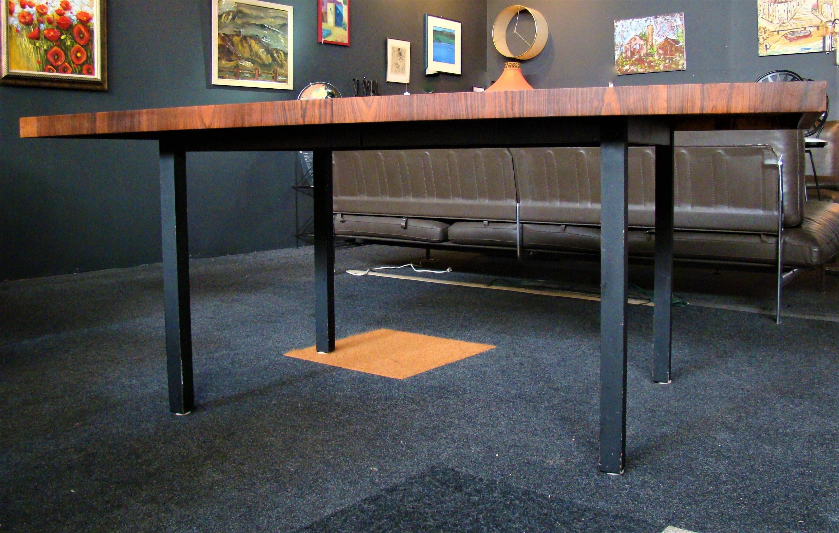Mid-Century Modern Milo Baughman for Directional Exotic Mixed Wood Dining Table plus 2 Leaves