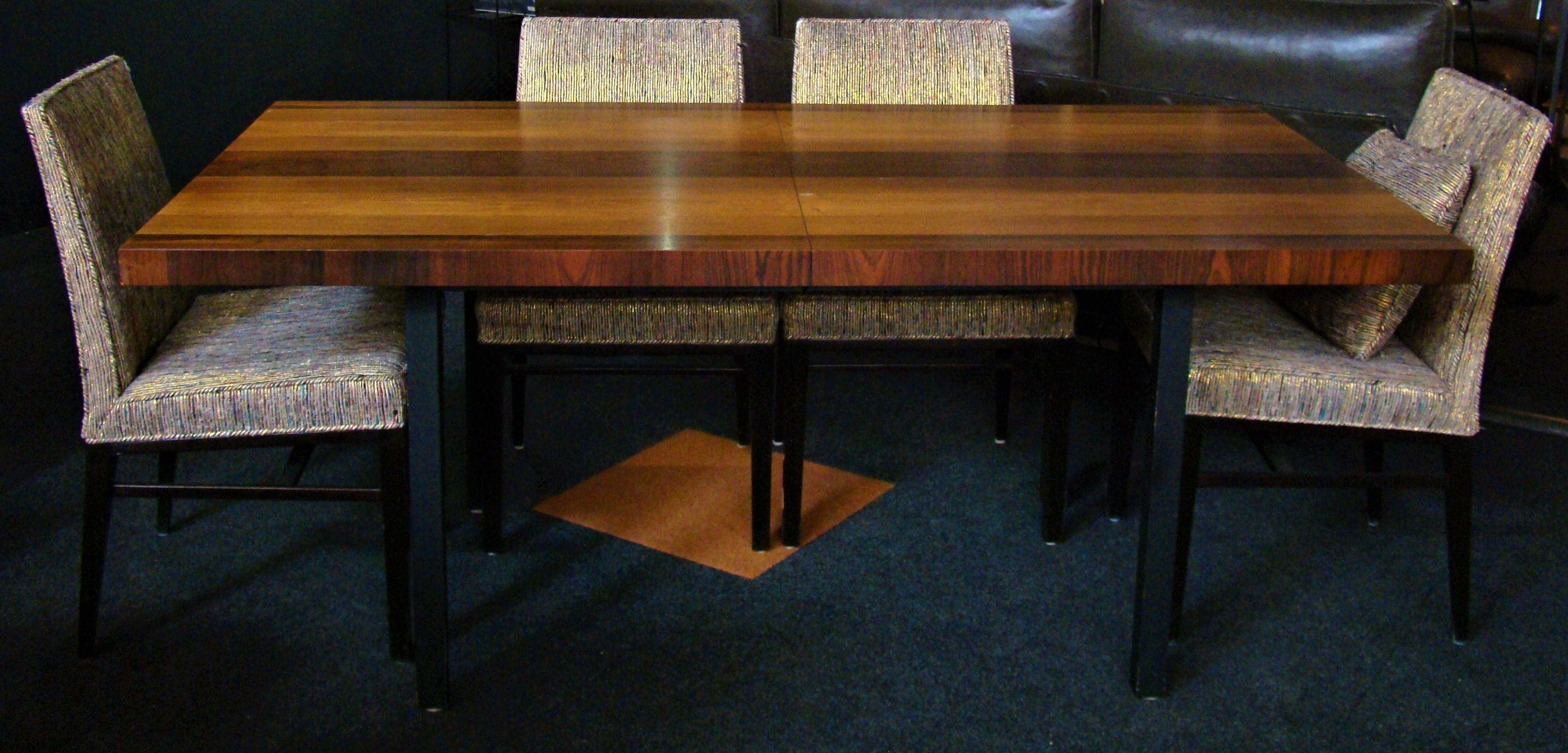 Milo Baughman for Directional Exotic Mixed Wood Dining Table plus 2 Leaves In Good Condition In Denver, CO